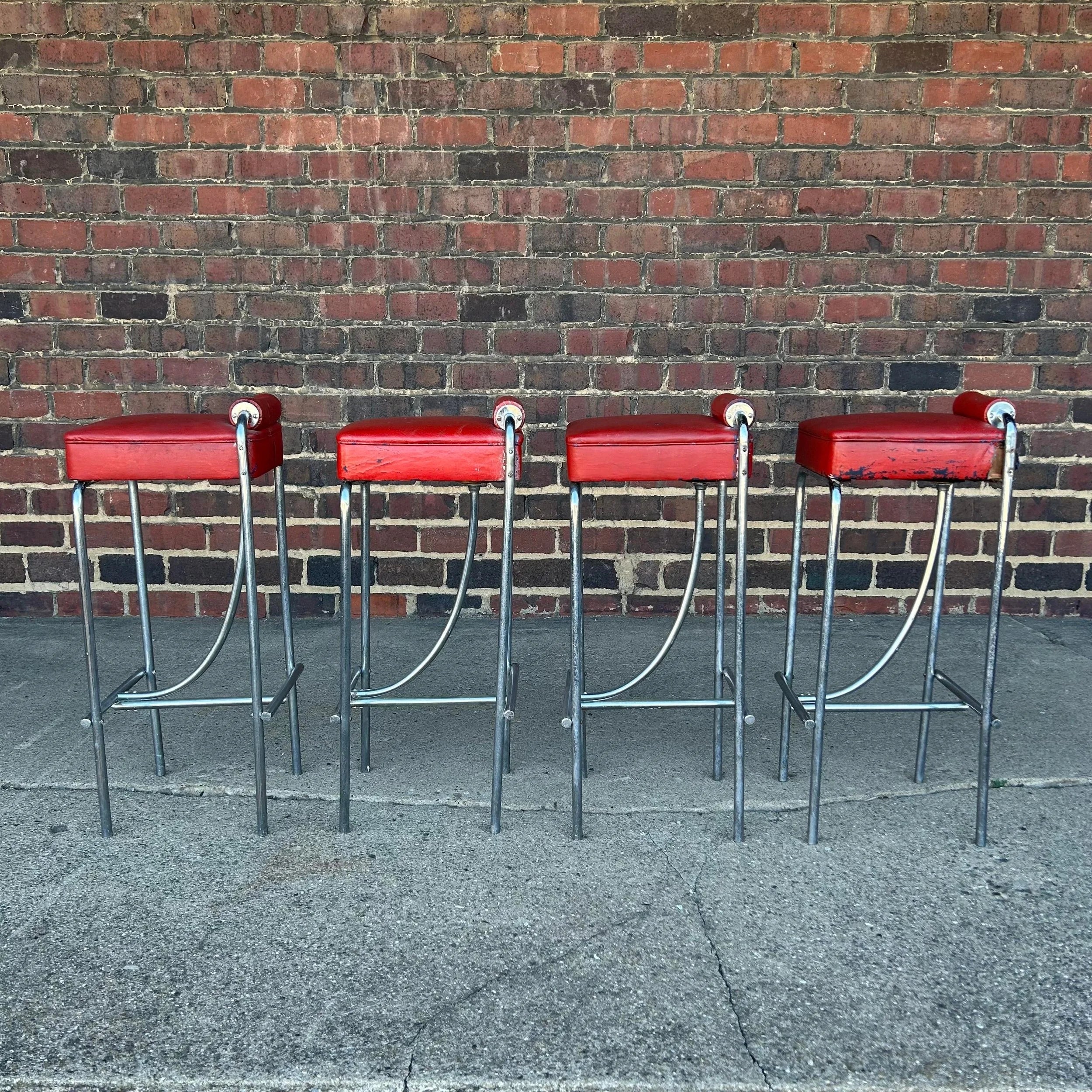Set of 4 Art Deco Machine Age Bar Stools From Empire State Building