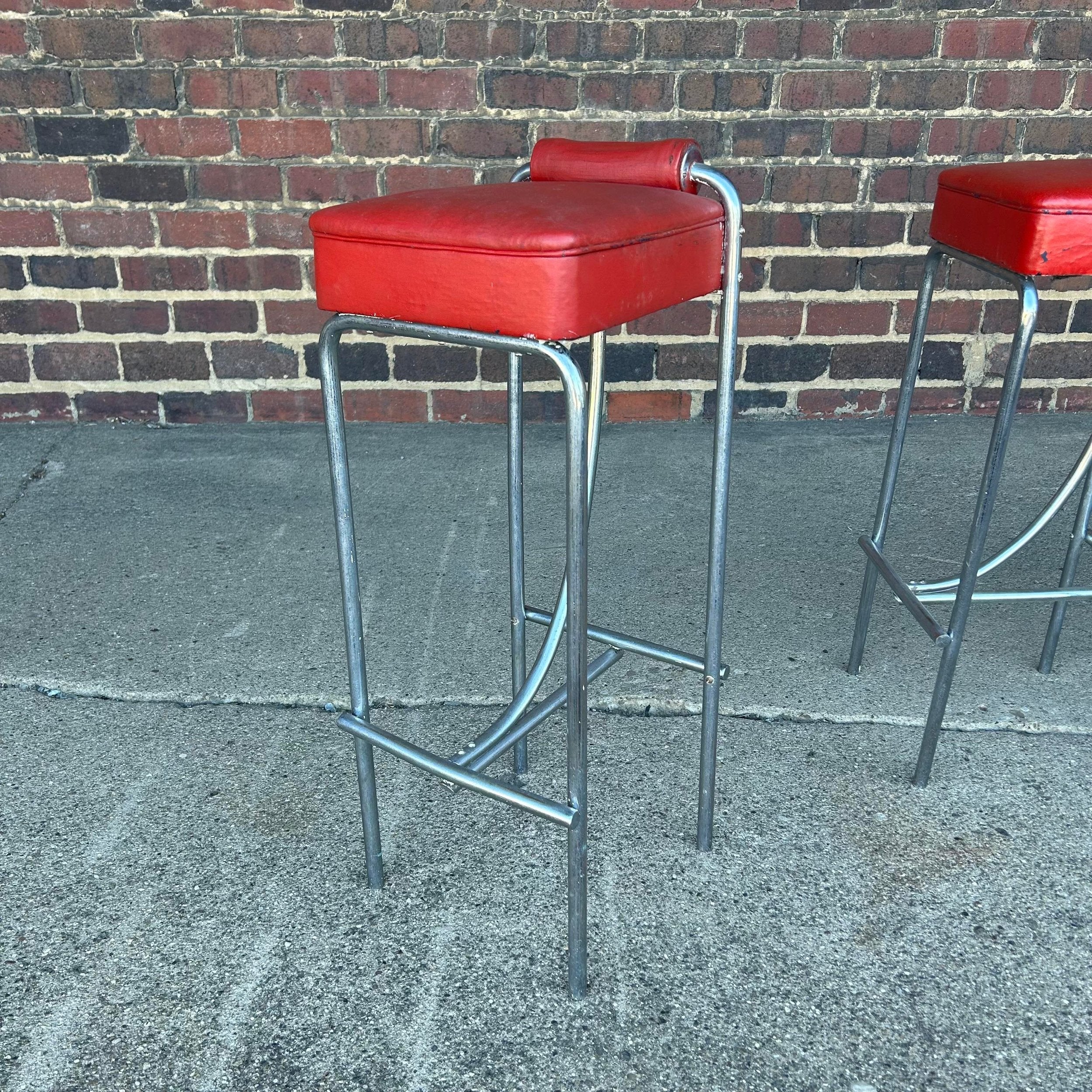 Set of 4 Art Deco Machine Age Bar Stools From Empire State Building