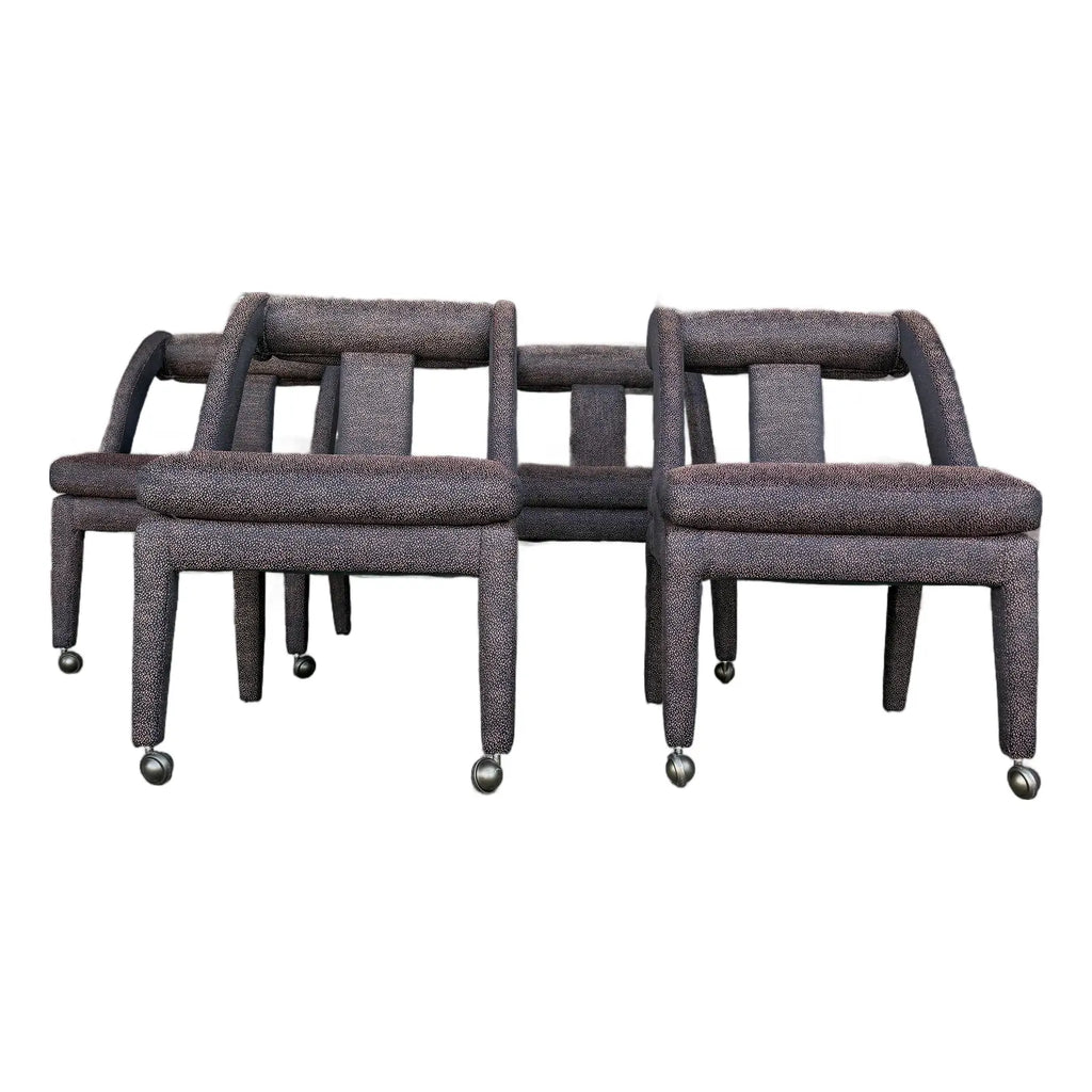 Set of 4 Postmodern Dining Chairs With Front Casters Possibly Karl Springer