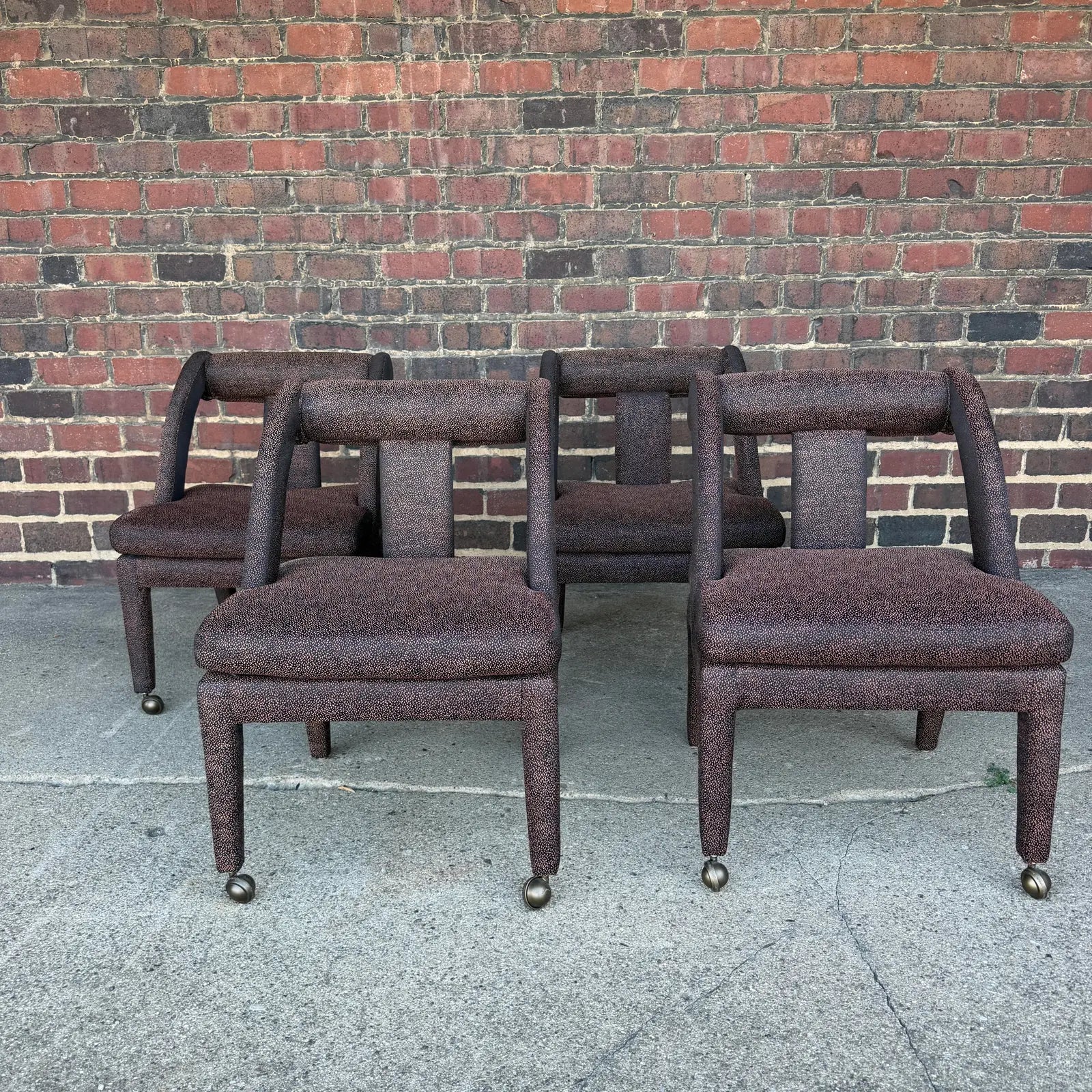 Set of 4 Postmodern Dining Chairs With Front Casters Possibly Karl Springer