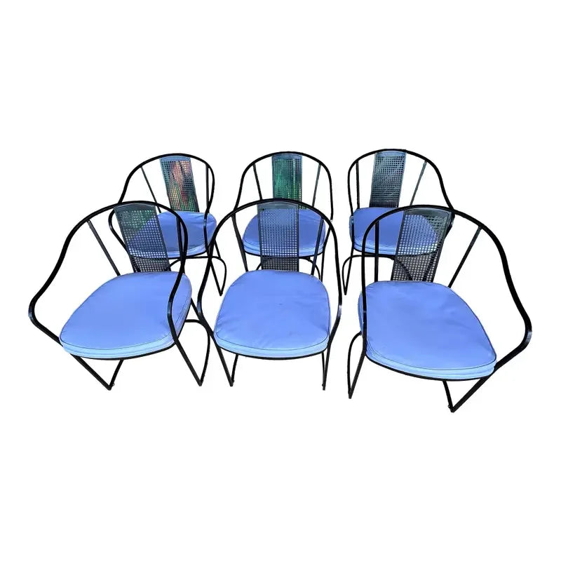 Set of 6 80s Postmodern Iron Patio Chairs
