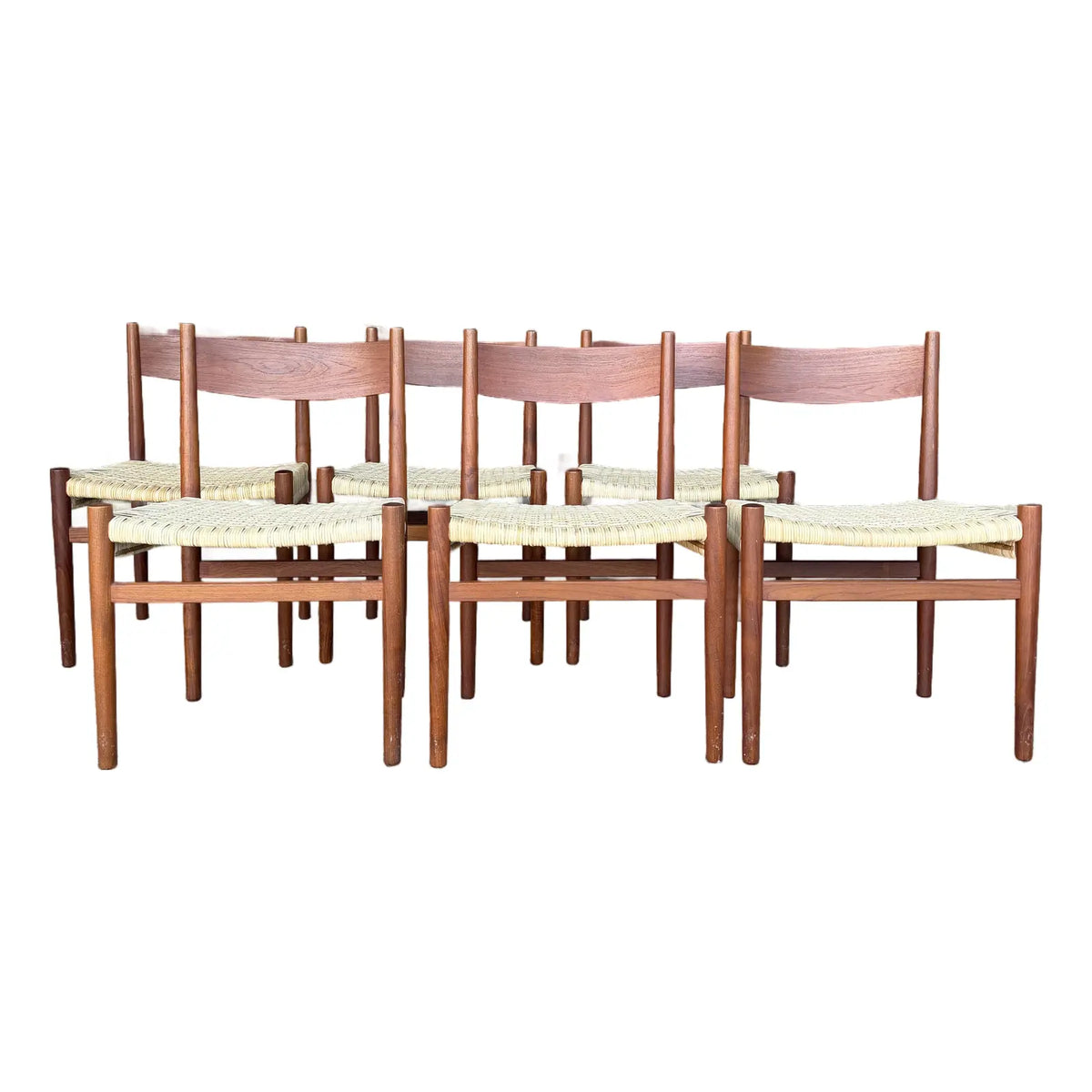 Set of 6 Hans Wegner Teak Dining Chairs With New Rushed Seats Ch-40 Teak
