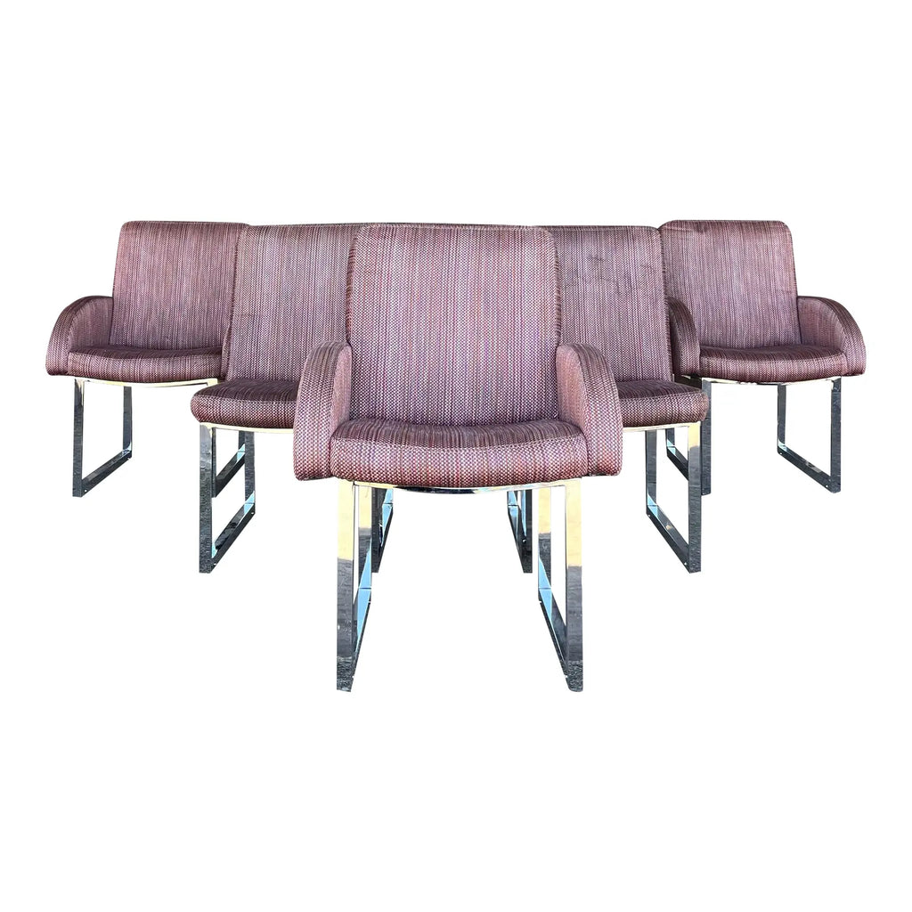 Set of 6 Thayer Coggin Chrome Dining Chairs on Hidden Wheels