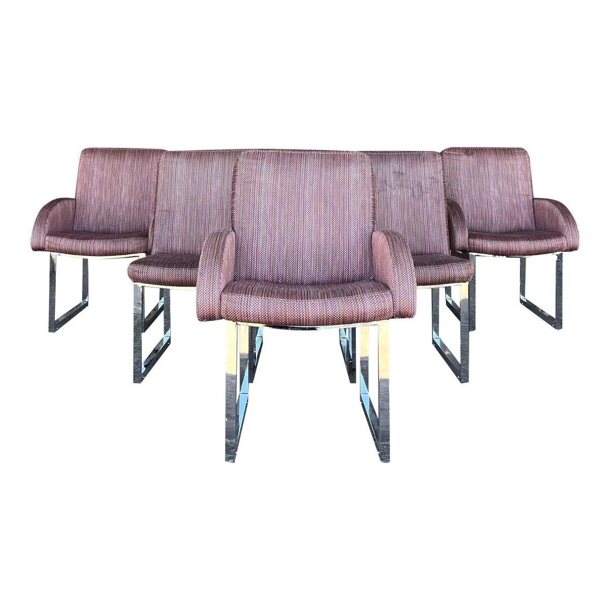 Set of 6 Thayer Coggin Chrome Dining Chairs on Hidden Wheels
