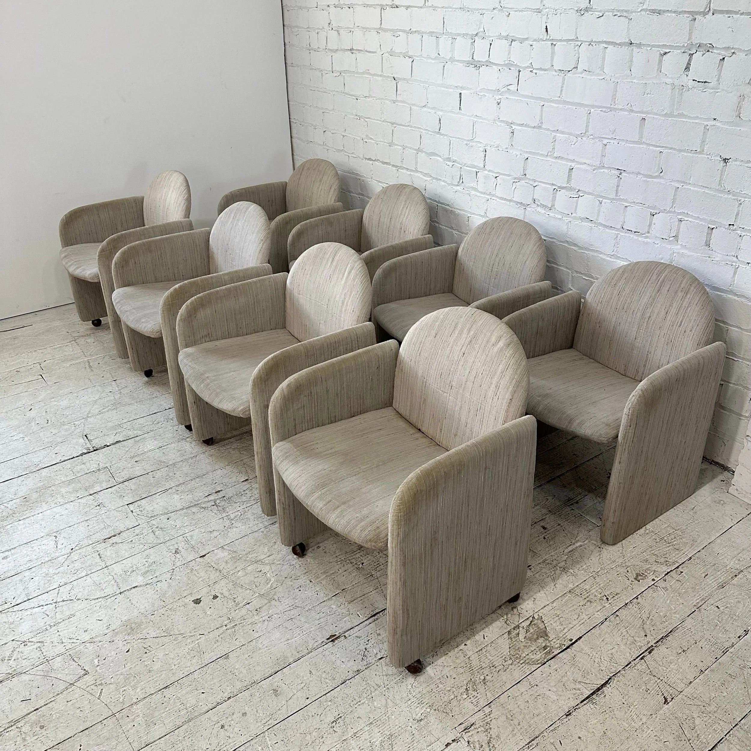 Set of 8 1980s Dining Chairs by Collier Milo Baughman Style