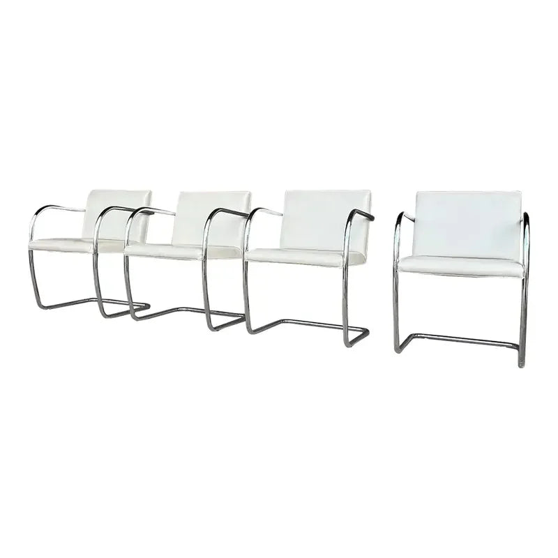 Set of Four Mies Van Der Rohe for Knoll Tubular Chrome Armchairs