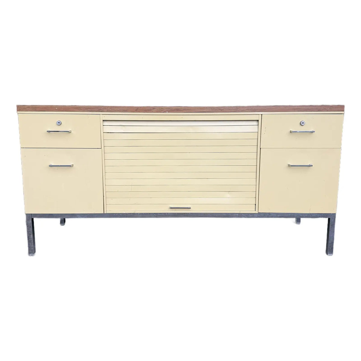 Steelcase Mid Century Modern 4 Drawer Tanker Credenza With a Center Tambour Door
