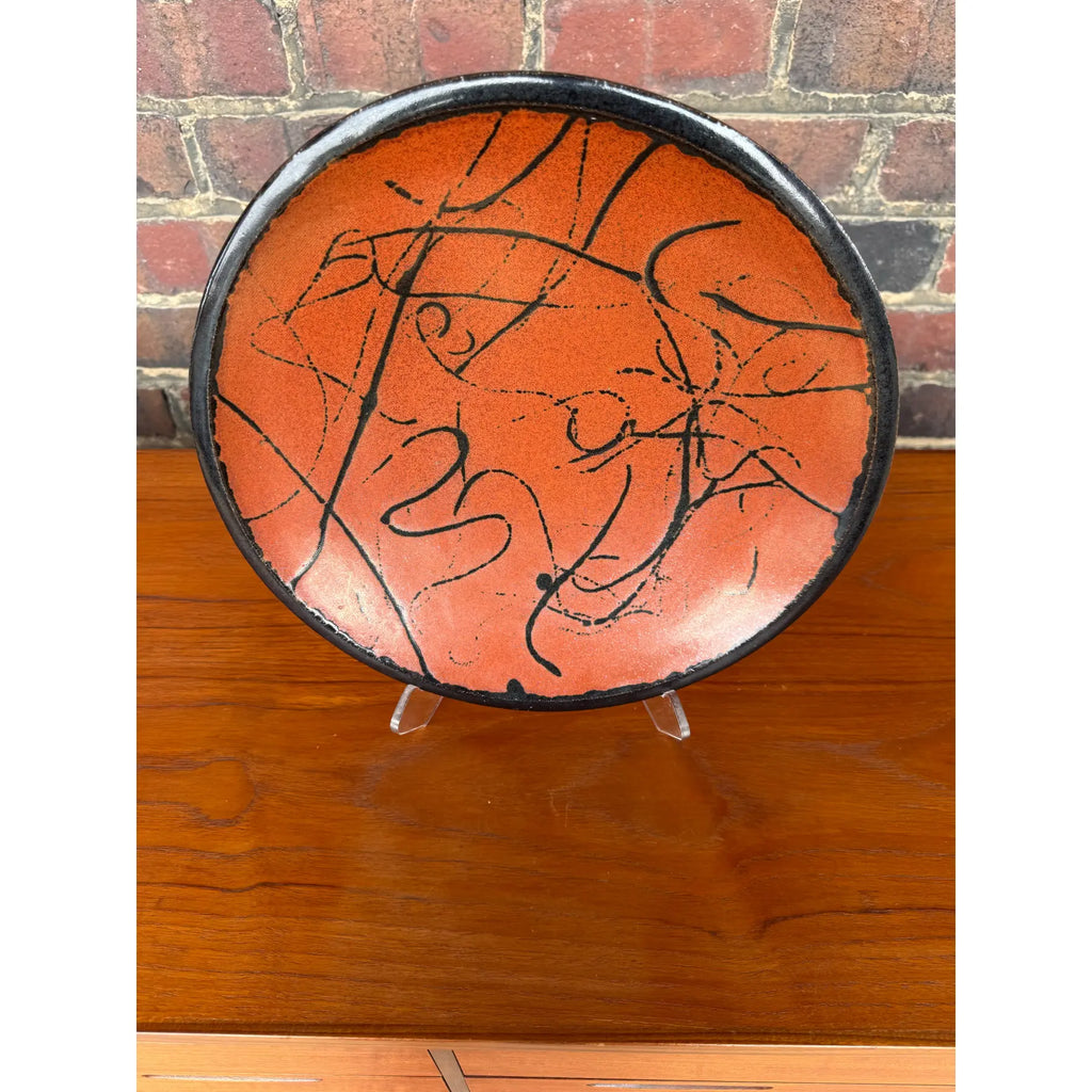 Stephen Fabrico Signed Ceramic Charger / Footed Bowl – Iridescent Glaze – Wall Hanging