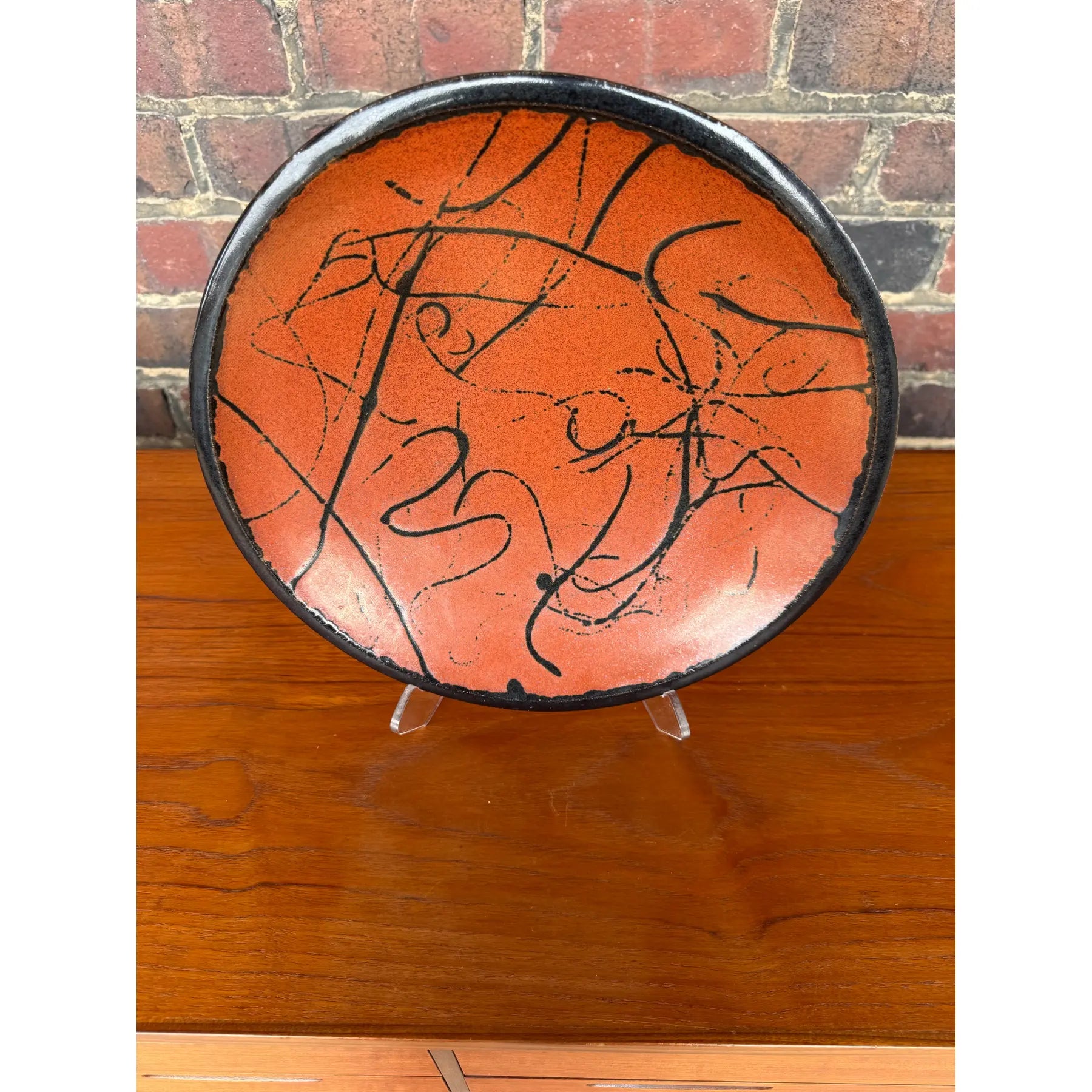 Stephen Fabrico Signed Ceramic Charger / Footed Bowl – Iridescent Glaze – Wall Hanging