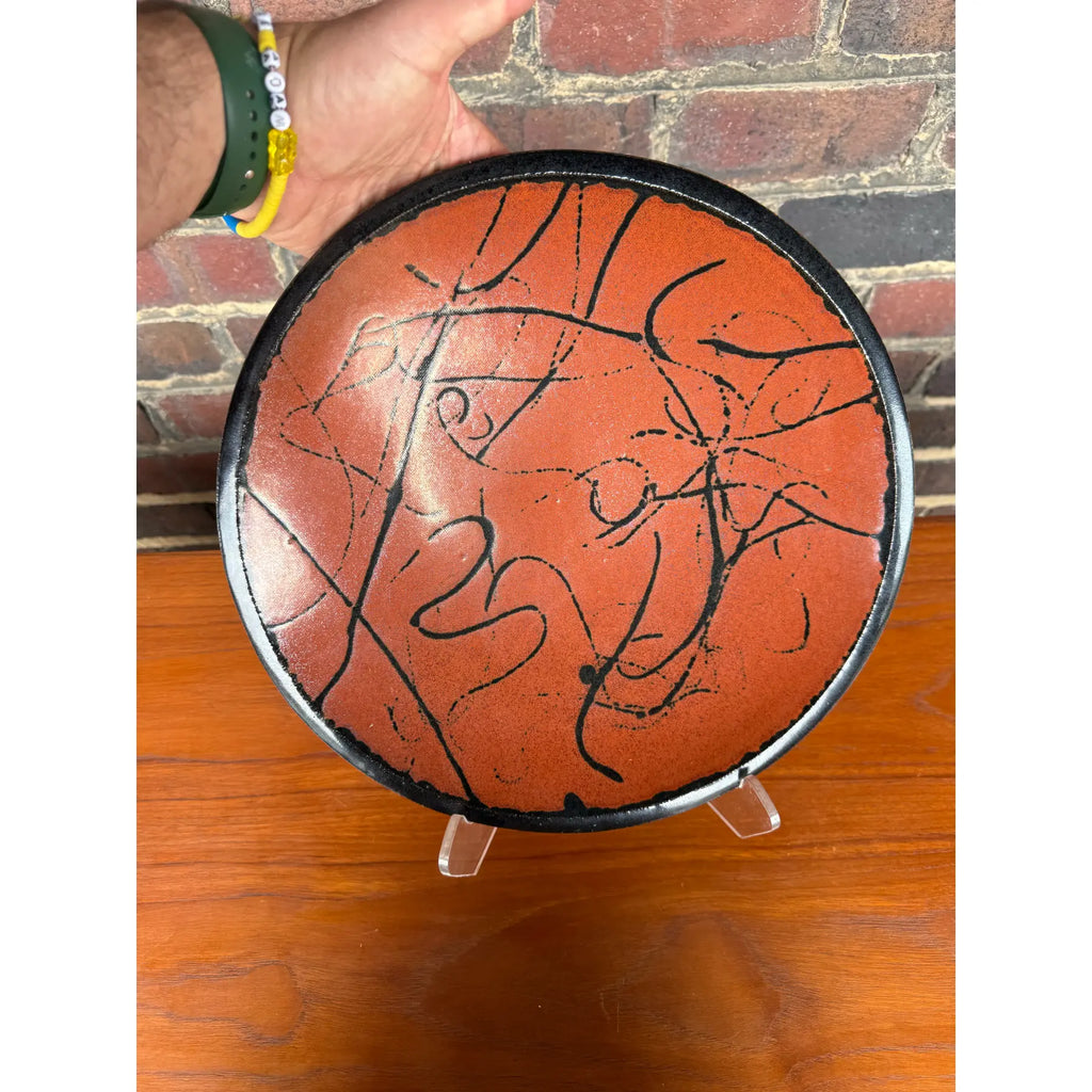 Stephen Fabrico Signed Ceramic Charger / Footed Bowl – Iridescent Glaze – Wall Hanging
