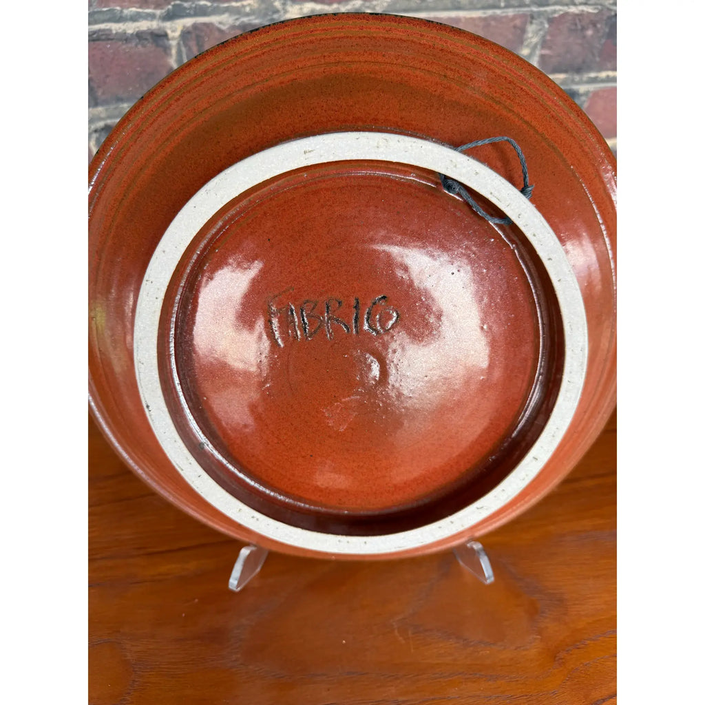 Stephen Fabrico Signed Ceramic Charger / Footed Bowl – Iridescent Glaze – Wall Hanging