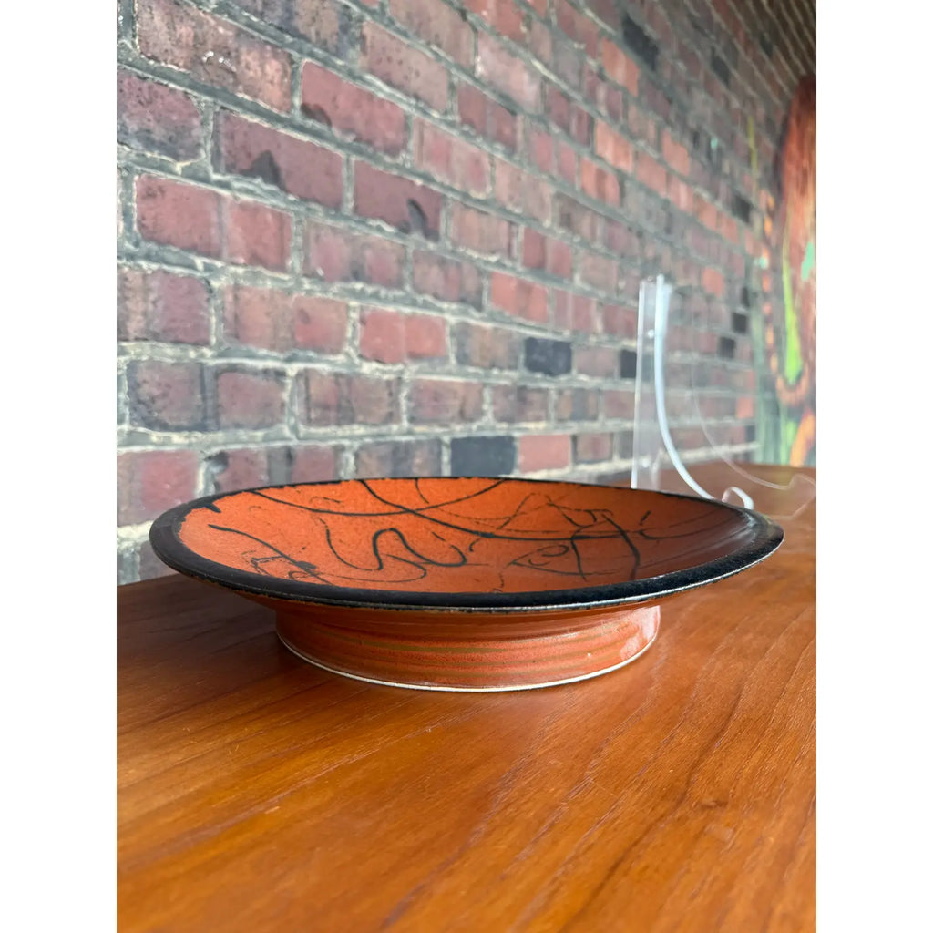 Stephen Fabrico Signed Ceramic Charger / Footed Bowl – Iridescent Glaze – Wall Hanging