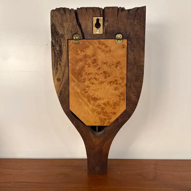 Studio Craft Wall Clock in Mixed Woods With Brass Pendulum, 1985