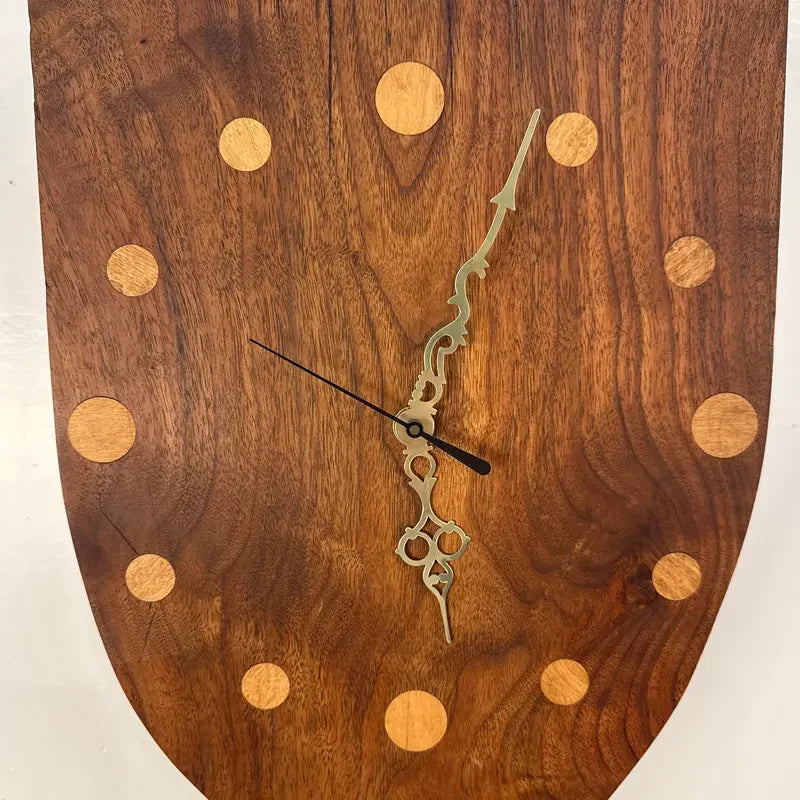 Studio Craft Wall Clock in Mixed Woods With Brass Pendulum, 1985