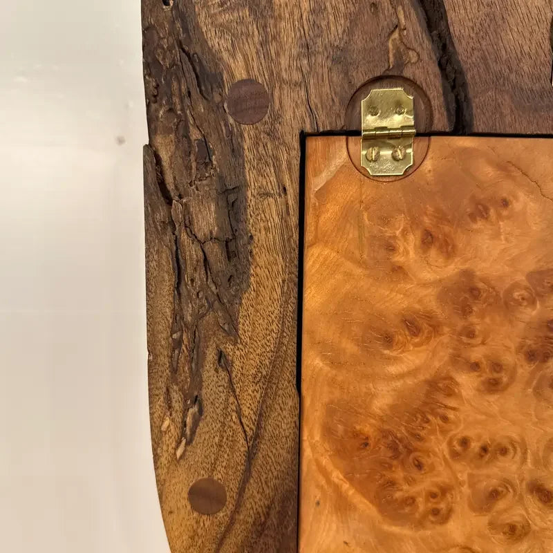 Studio Craft Wall Clock in Mixed Woods With Brass Pendulum, 1985