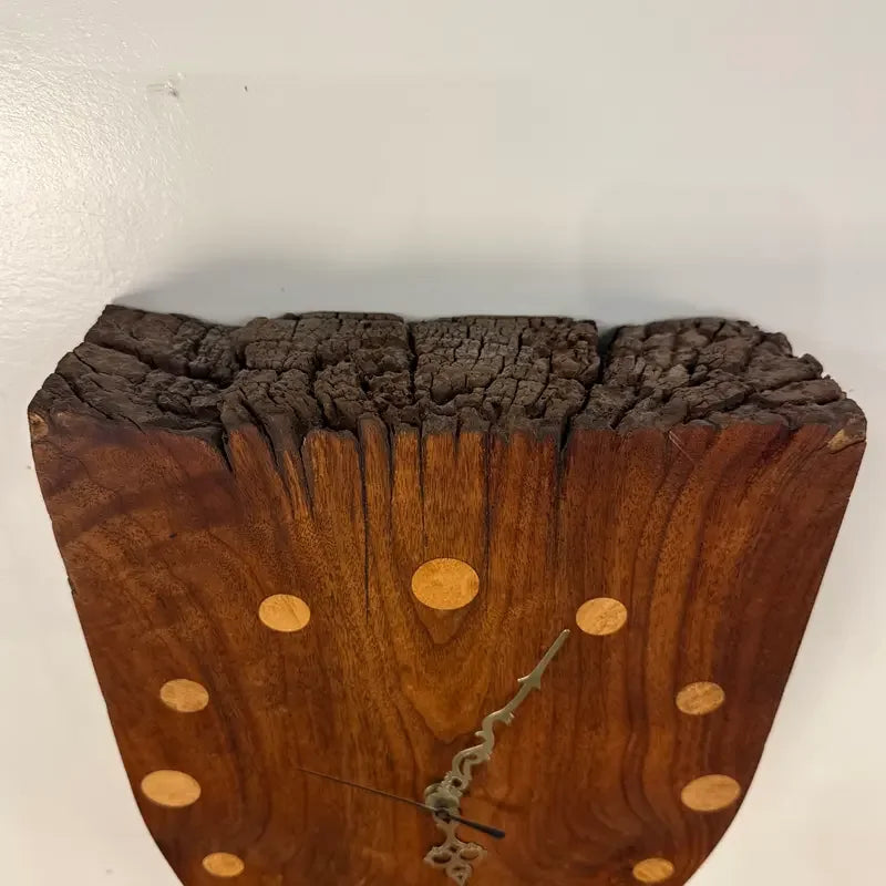 Studio Craft Wall Clock in Mixed Woods With Brass Pendulum, 1985