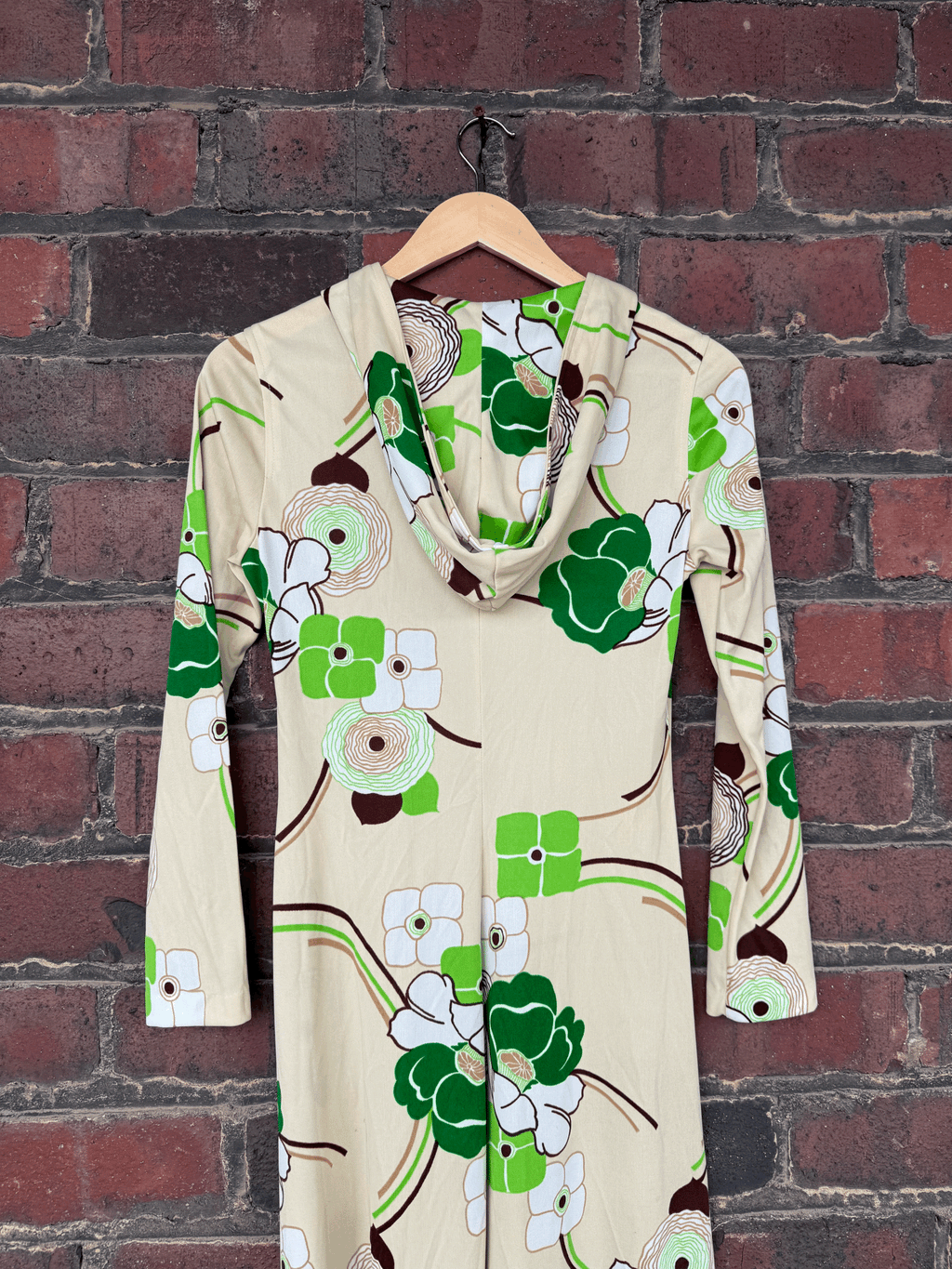 Tan and Green Floral Hooded Maxi Dress Size Small