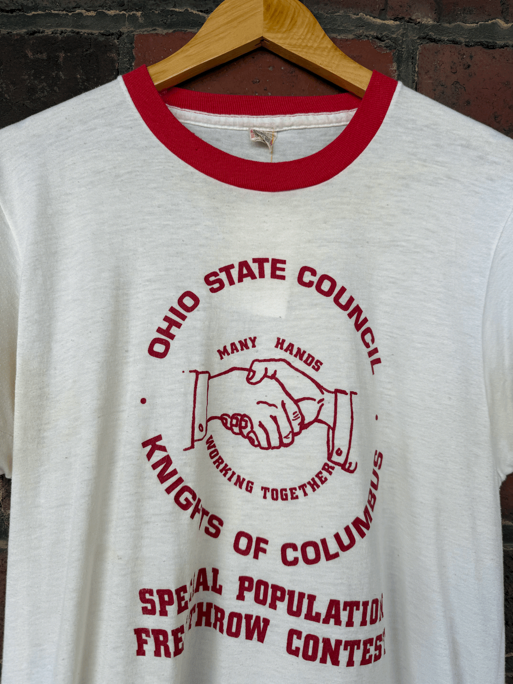 Vintage Ohio State Knights of Columbus White and Red Ringer Tee Size Large