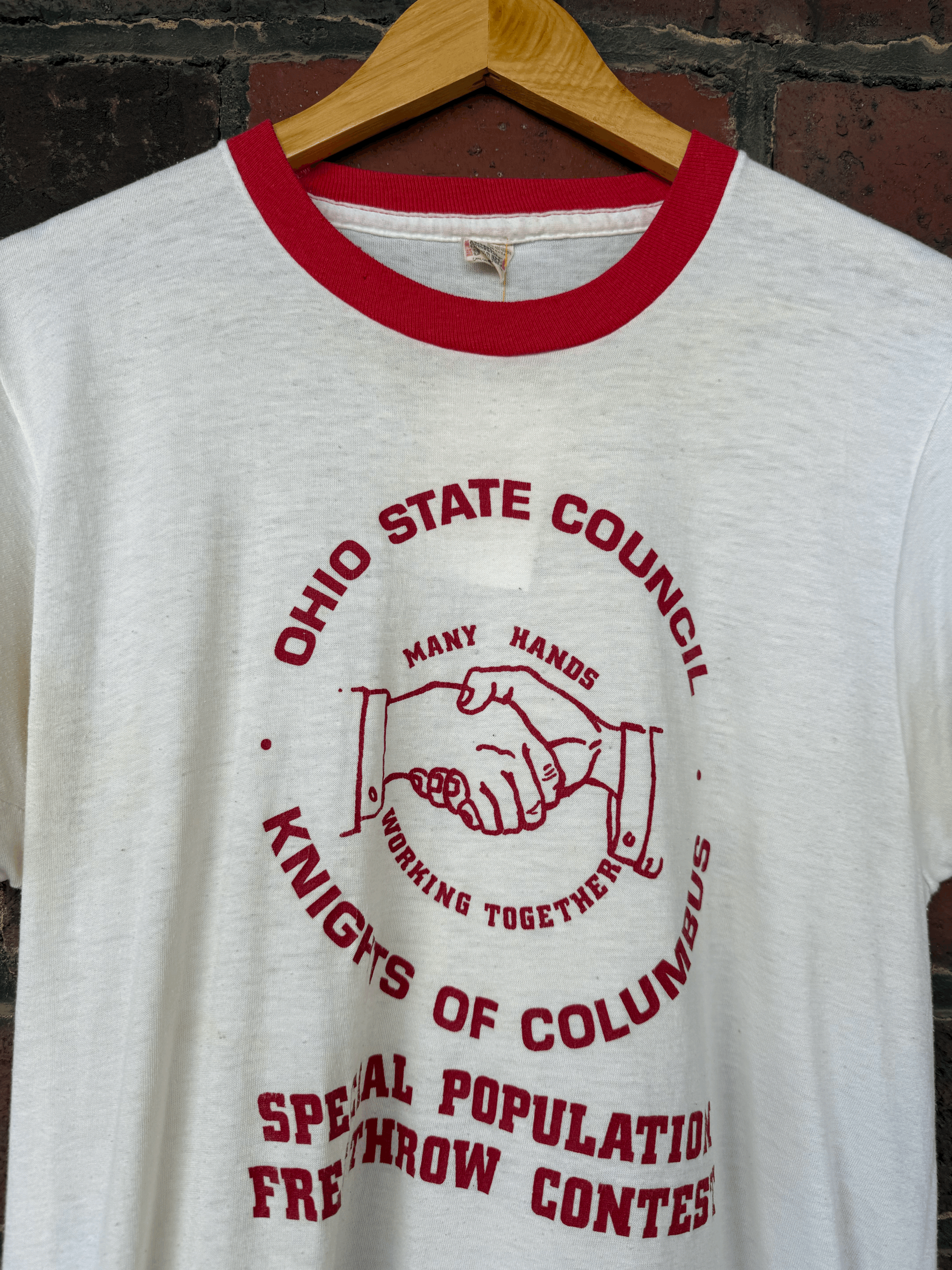 Vintage Ohio State Knights of Columbus White and Red Ringer Tee Size Large
