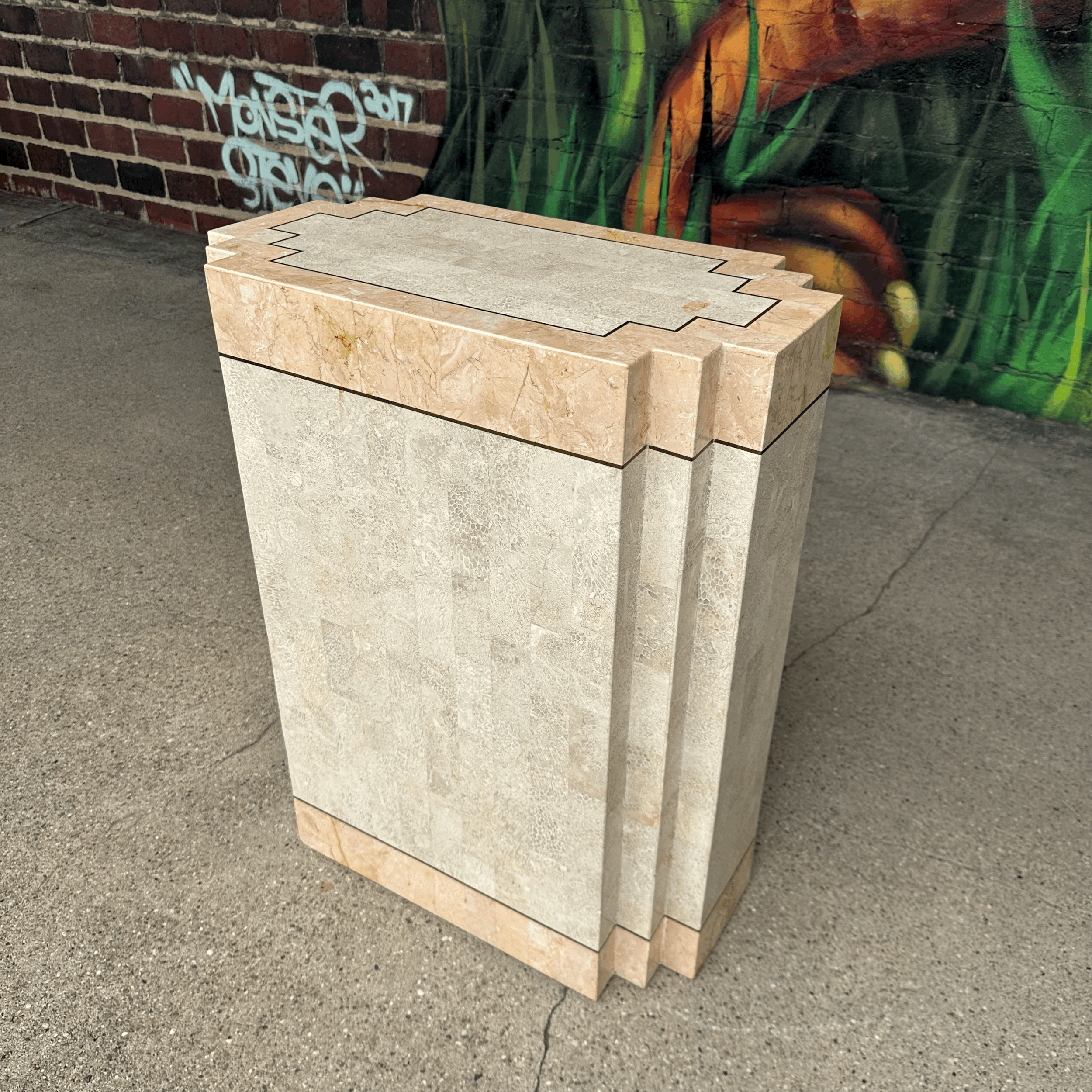 Maitland-Smith Tessellated Marble Stone Pedestal