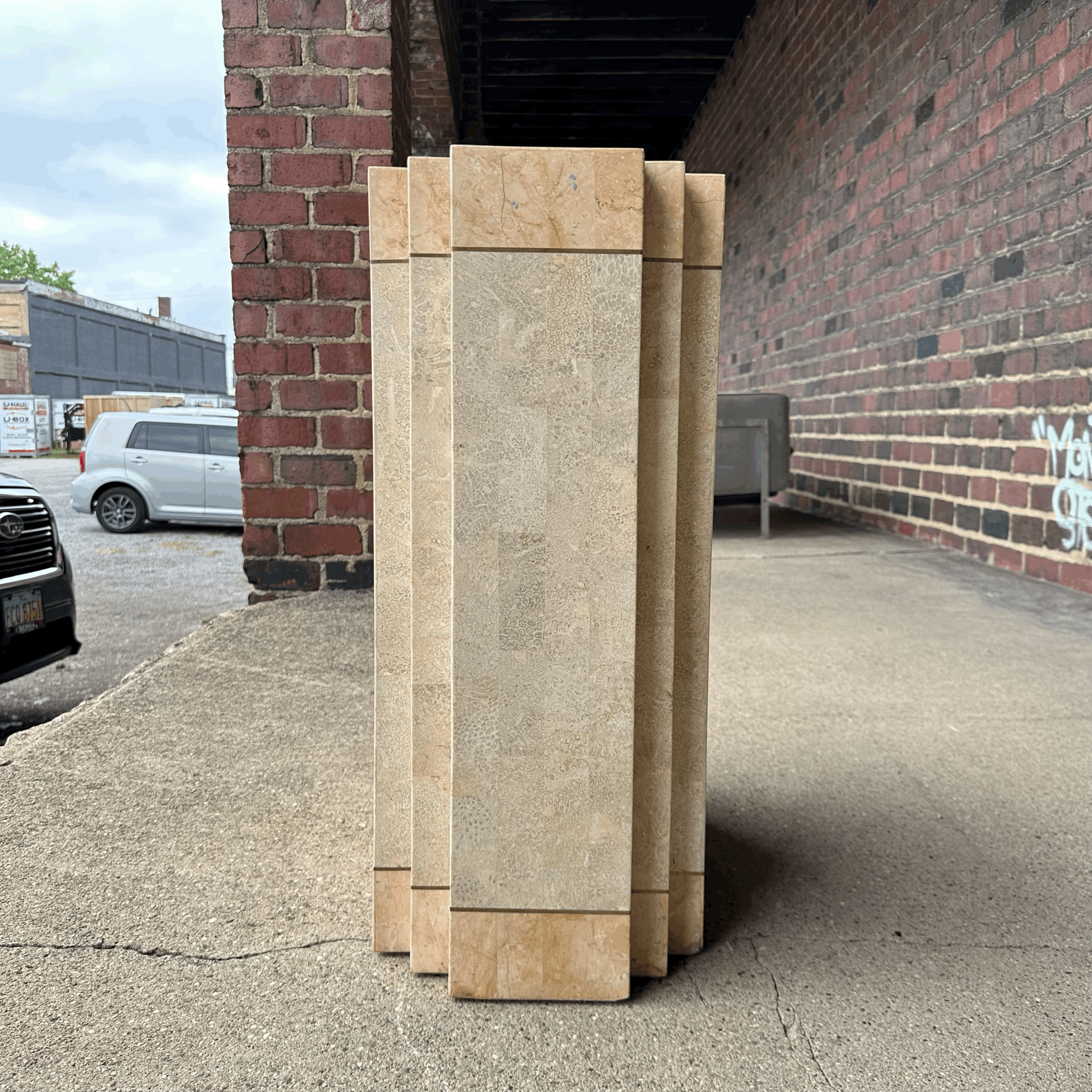 Maitland-Smith Tessellated Marble Stone Pedestal