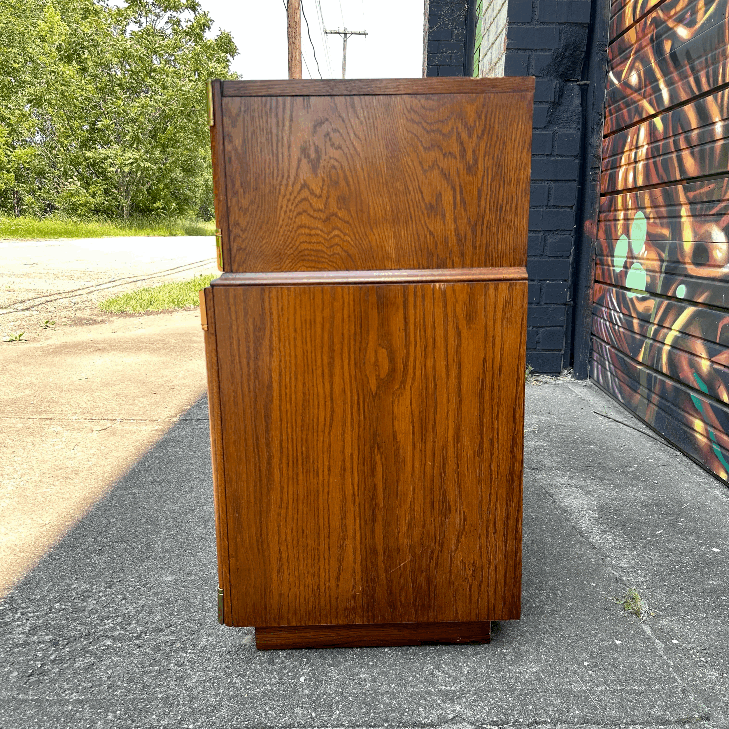 Lexington Campaign Style Pecan and Brass Dry Bar