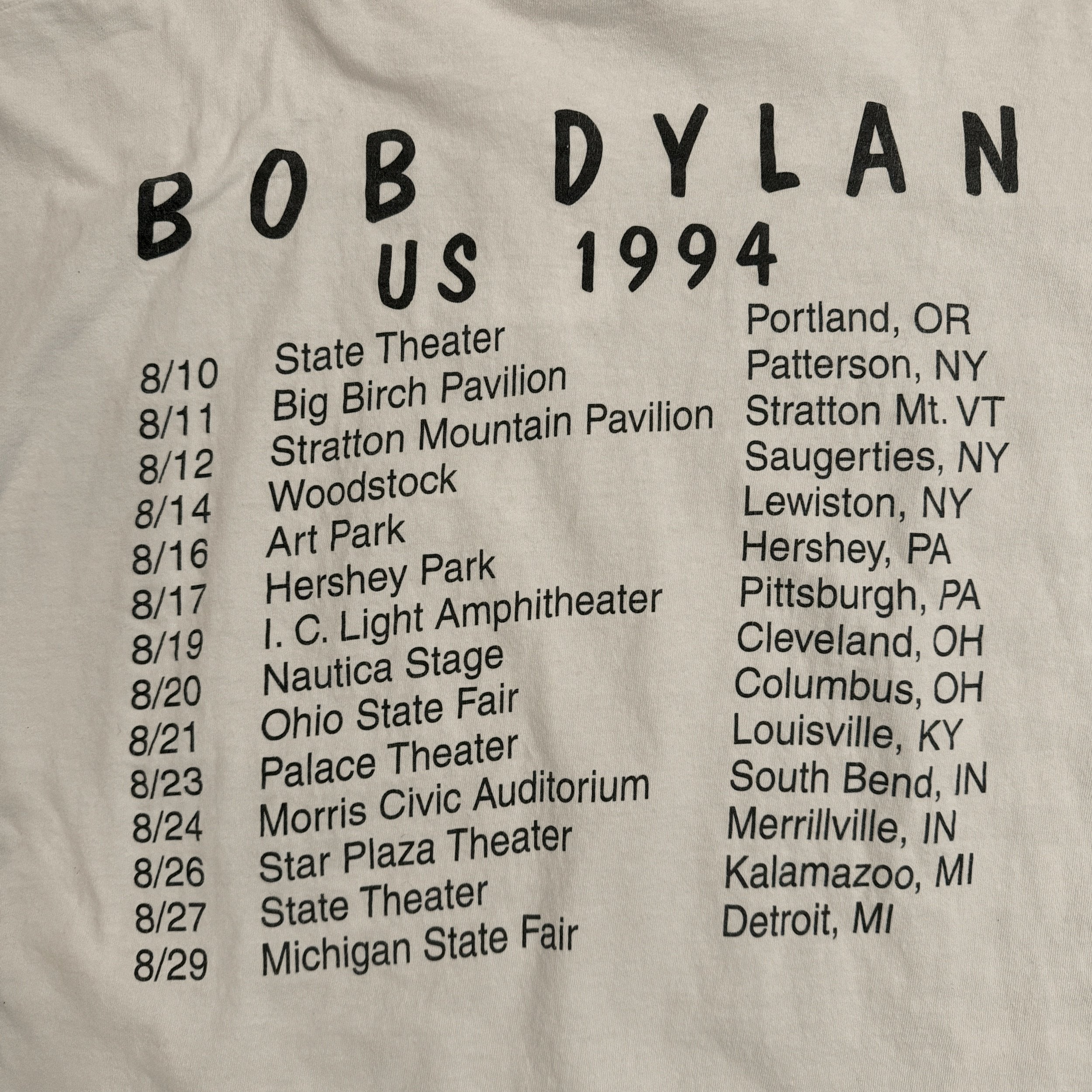 Bob Dylan 1994 Tour Tee Size XL