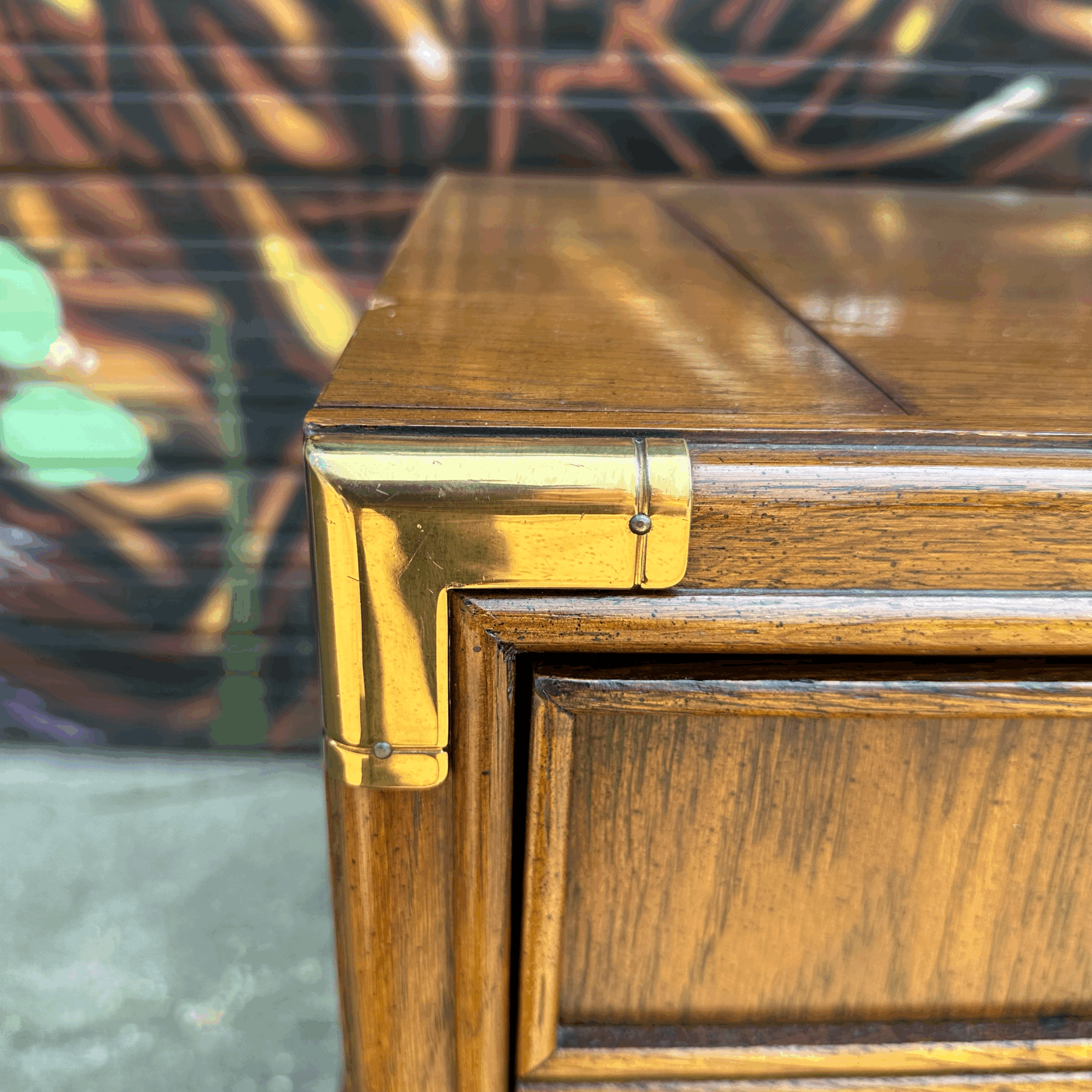 Lexington Campaign Style Pecan and Brass Dry Bar