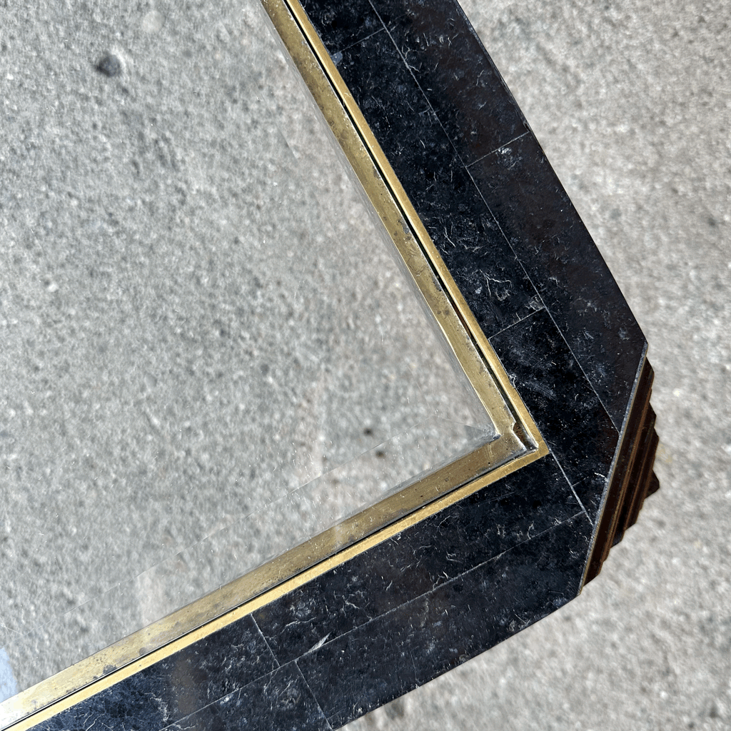 Casa Bique Tessellated Marble Glass and Brass Coffee Table Hollywood Regency