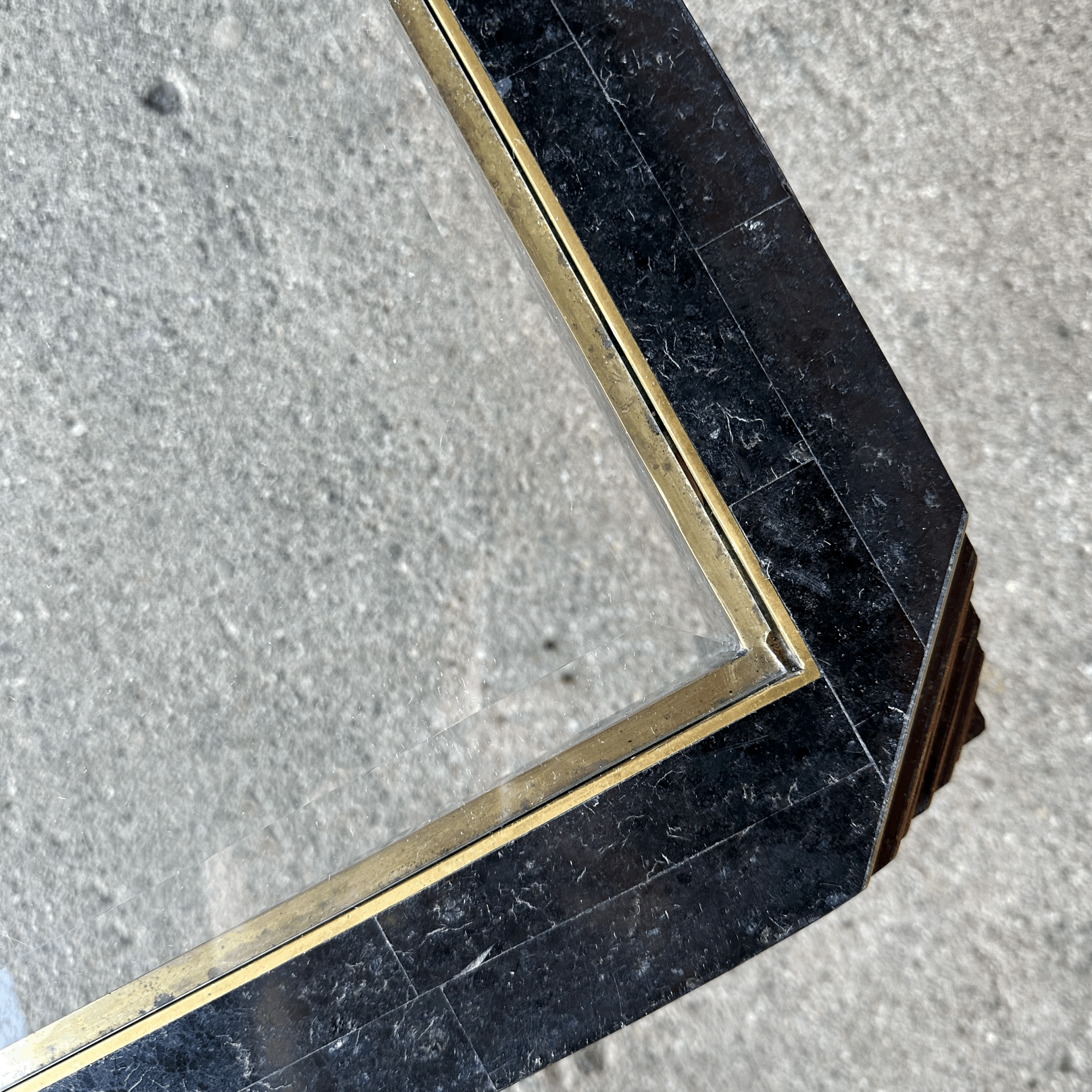 Casa Bique Tessellated Marble Glass and Brass Coffee Table Hollywood Regency