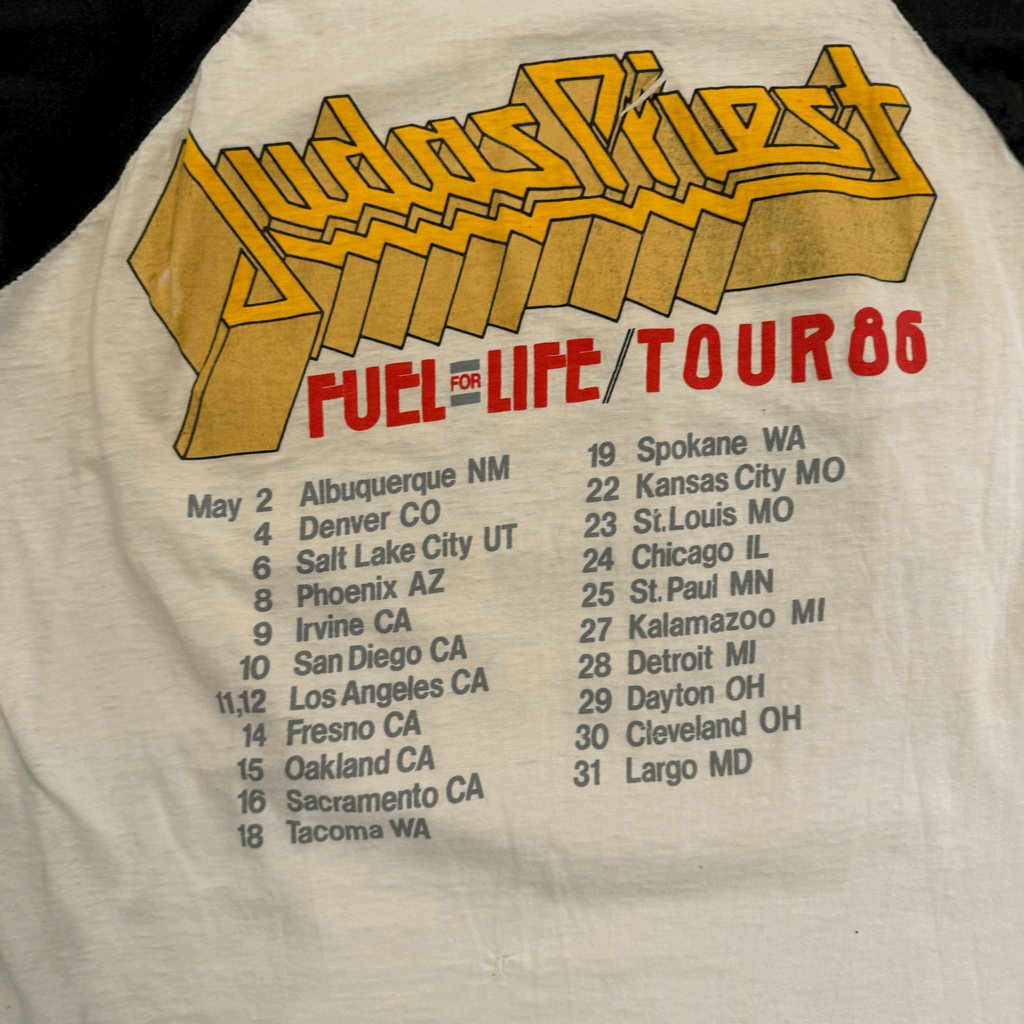 Judas Priest Fuel for Life 1986 Tour Raglan Size M