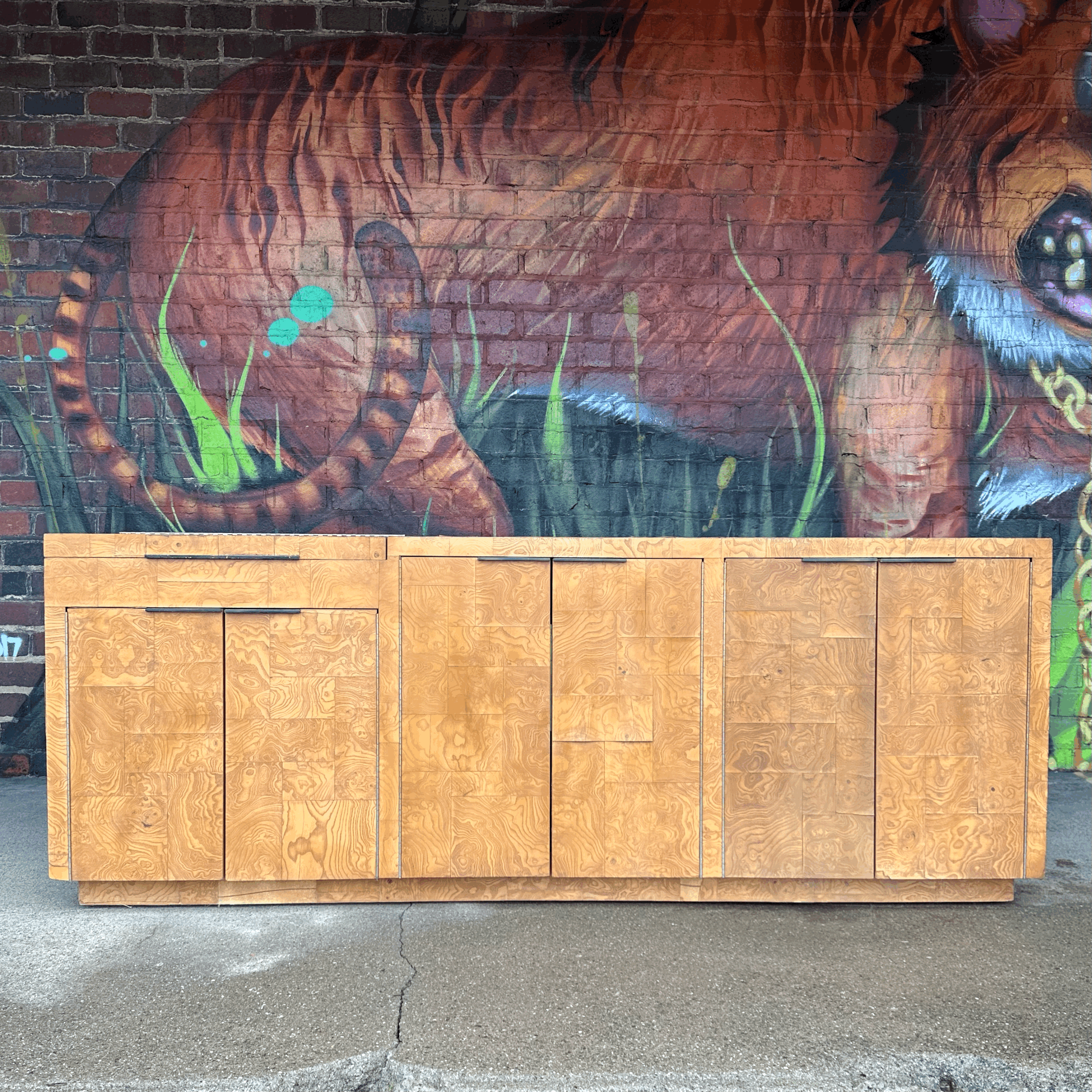 Paul Evans patchwork Burl wood credenza