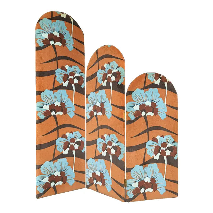 Three Panel Upholstered Folding Room Divider Covered in Jack Lenor Larsen Fabric