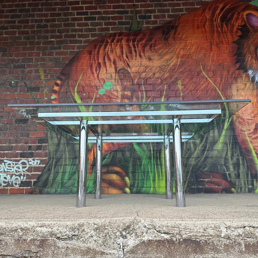 Tobia Scarpa Glass and Chrome Dining Table for Knoll