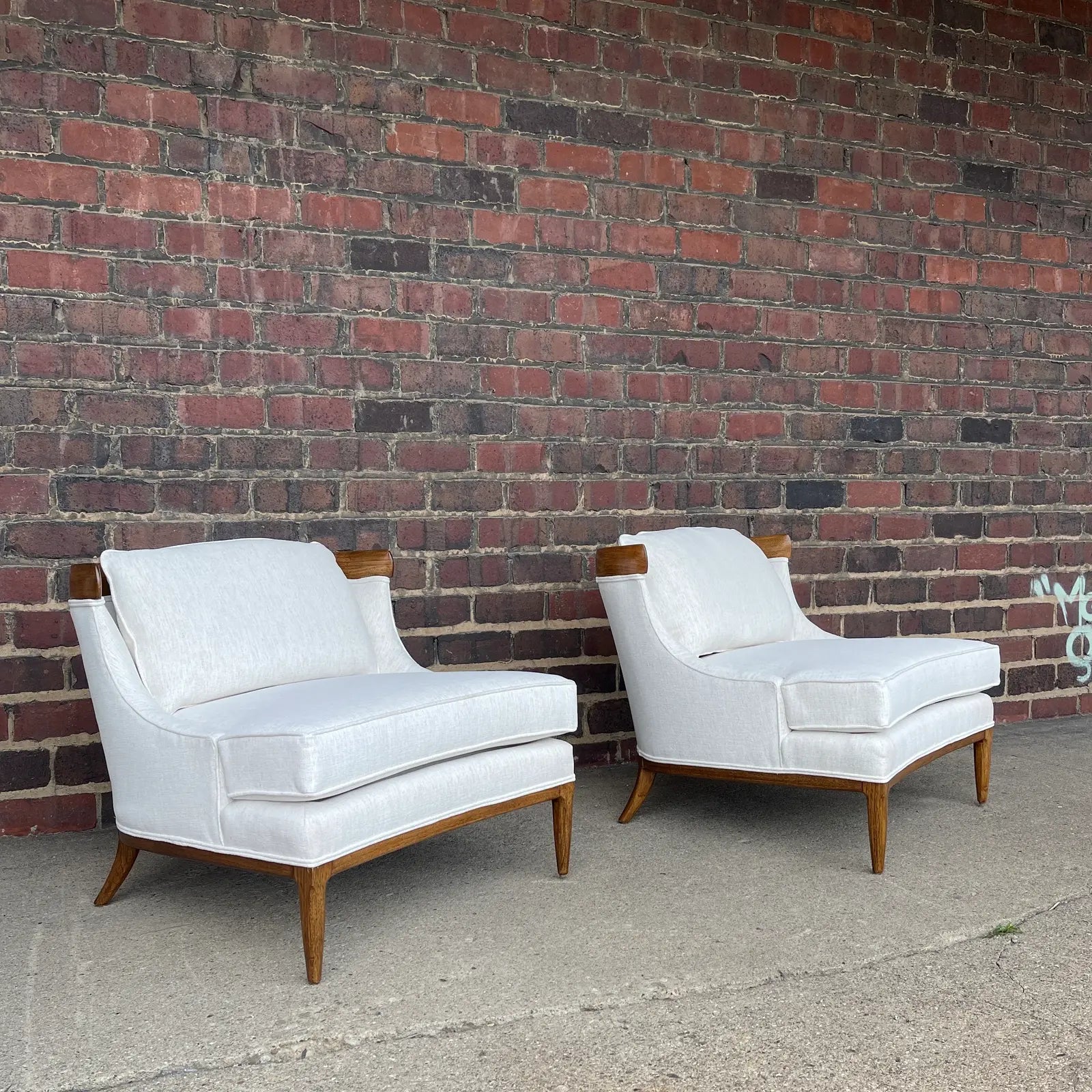 Tomlinson Sophisticate Slipper Chairs Refinished and Reupholstered in Crypton Fabric