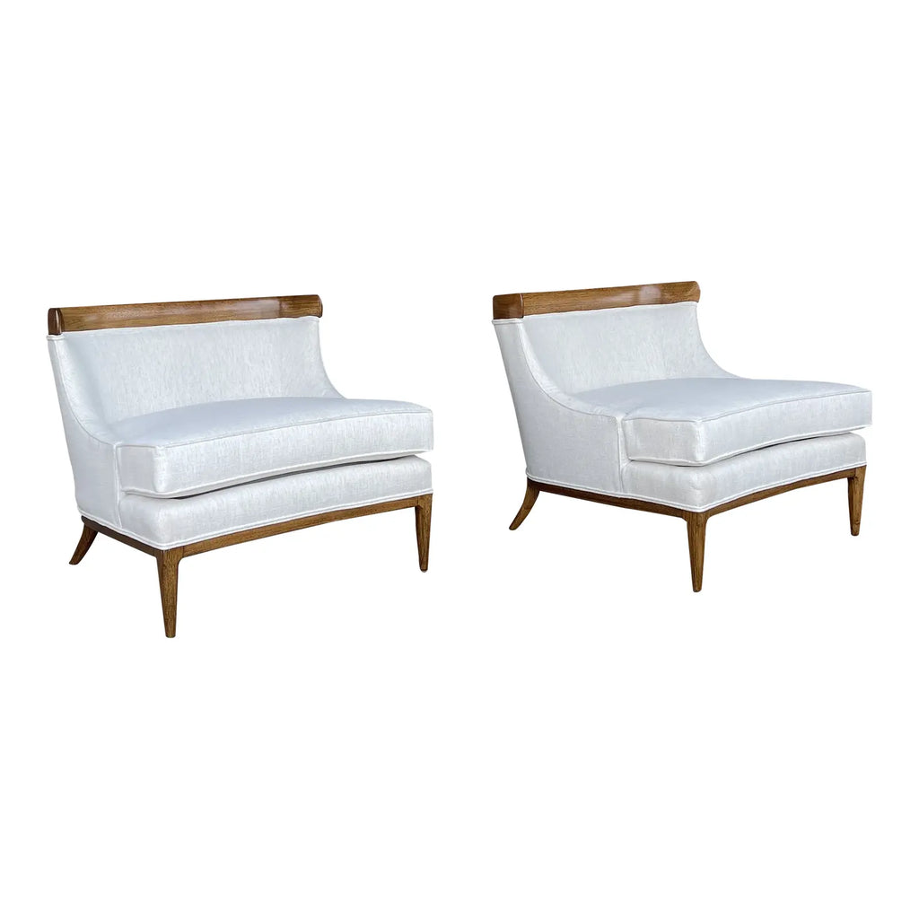 Tomlinson Sophisticate Slipper Chairs Refinished and Reupholstered in Crypton Fabric