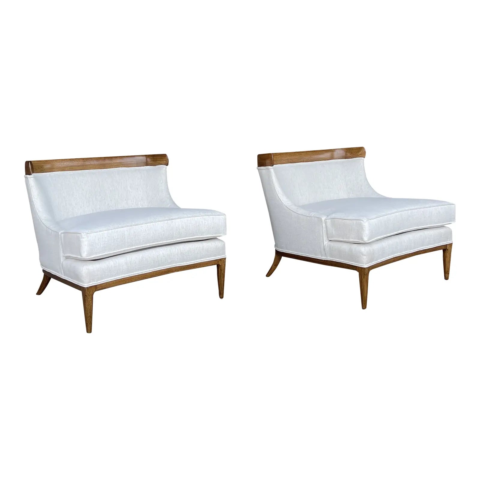 Tomlinson Sophisticate Slipper Chairs Refinished and Reupholstered in Crypton Fabric