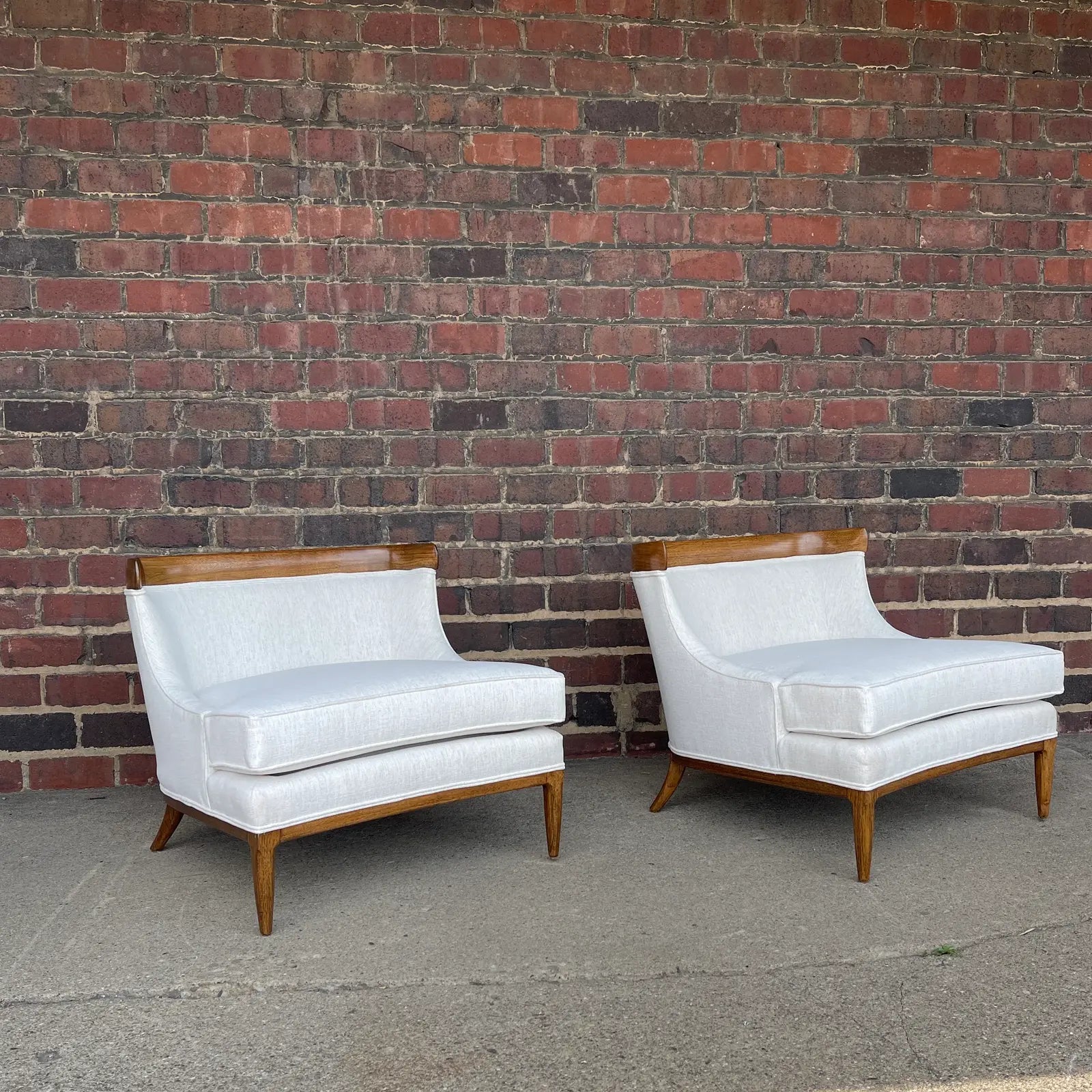 Tomlinson Sophisticate Slipper Chairs Refinished and Reupholstered in Crypton Fabric