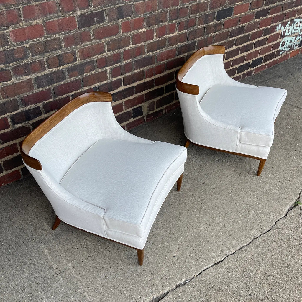 Tomlinson Sophisticate Slipper Chairs Refinished and Reupholstered in Crypton Fabric