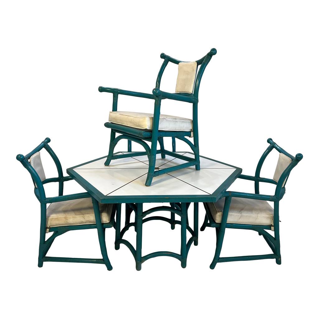 Tommi Parzinger for Willow and Reed Dining Game Set Brass Inlay