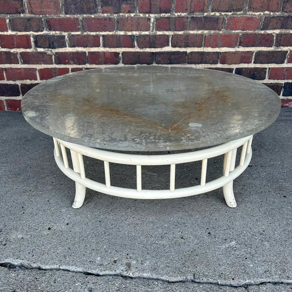 Tommi Parzinger Rattan Outdoor Round Coffee Table Willow and Reed