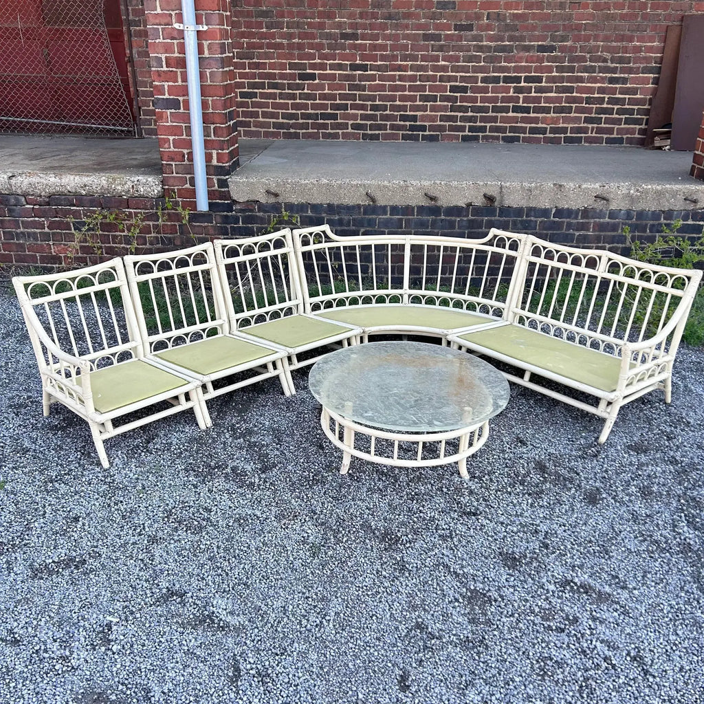 Tommi Parzinger Rattan Outdoor Round Coffee Table Willow and Reed