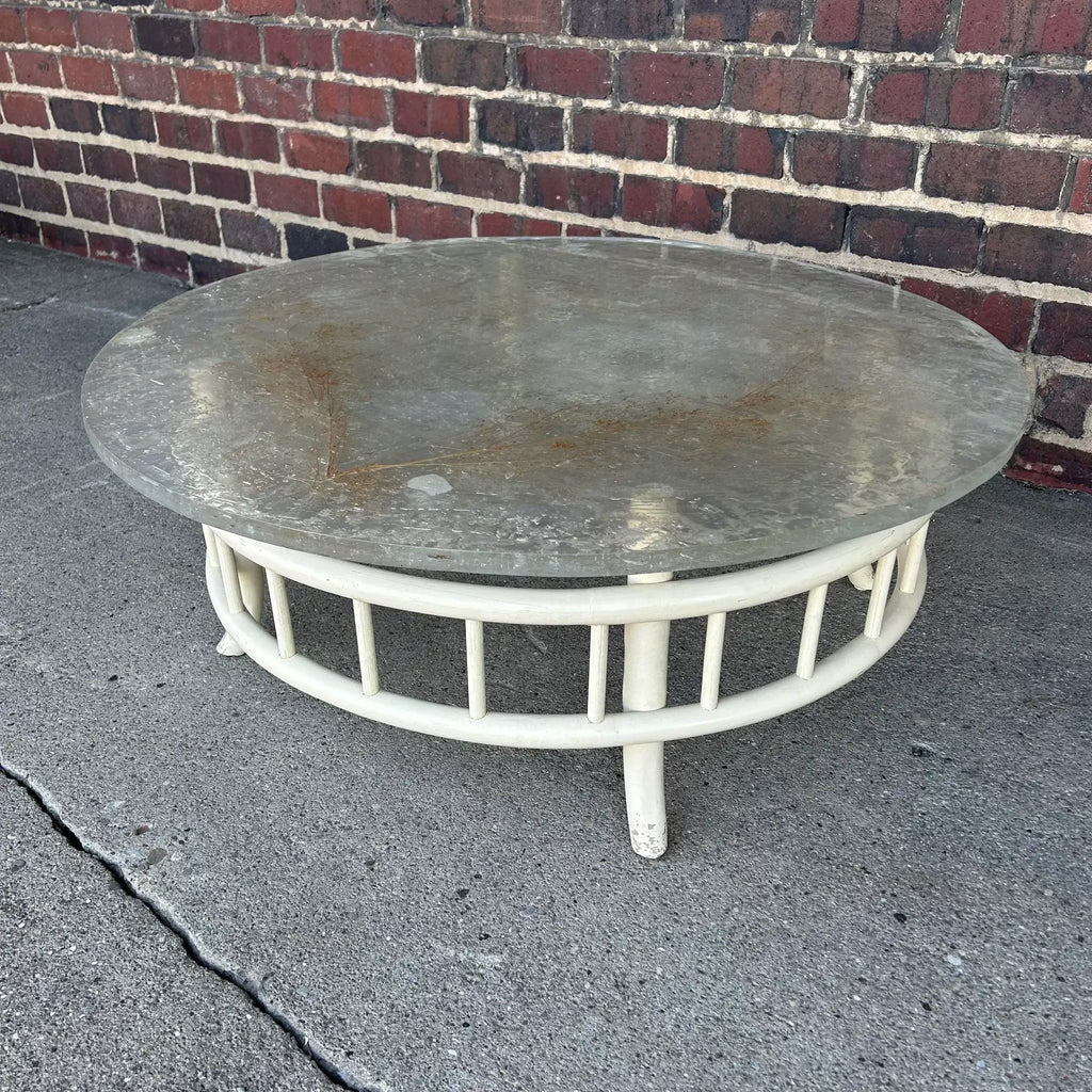 Tommi Parzinger Rattan Outdoor Round Coffee Table Willow and Reed
