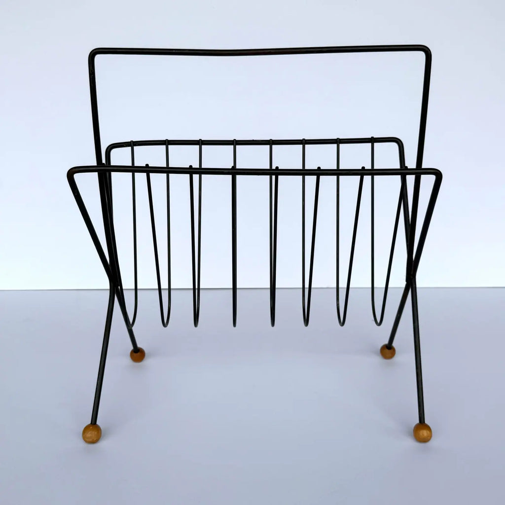 Tony Paul Magazine Rack Wrought Iron Wood Ball Feet