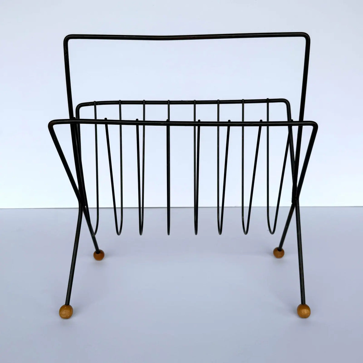 Tony Paul Magazine Rack Wrought Iron Wood Ball Feet