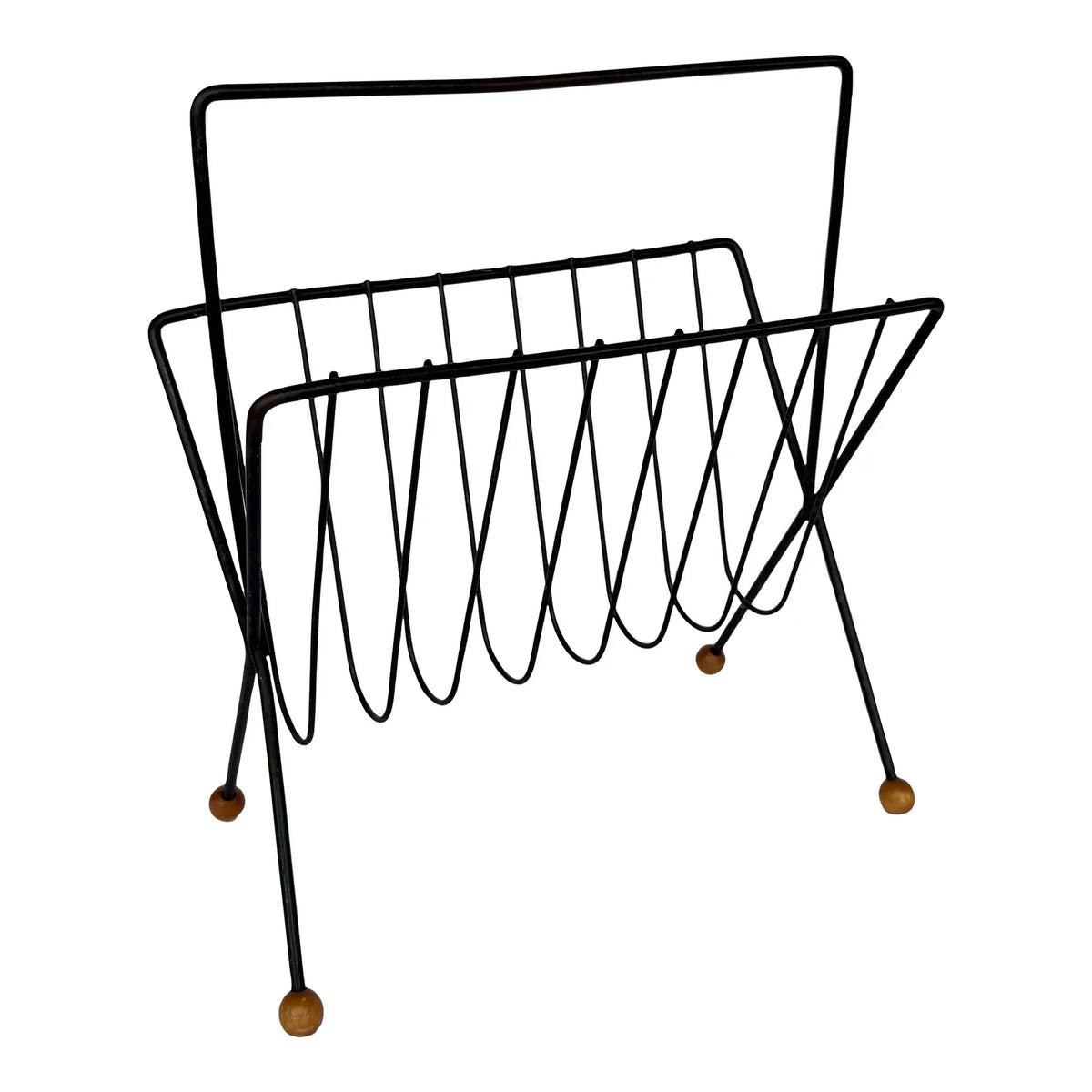 Tony Paul Magazine Rack Wrought Iron Wood Ball Feet