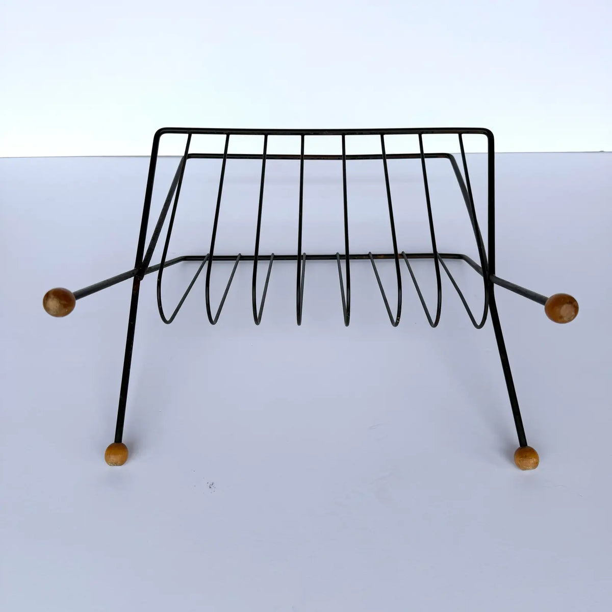 Tony Paul Magazine Rack Wrought Iron Wood Ball Feet