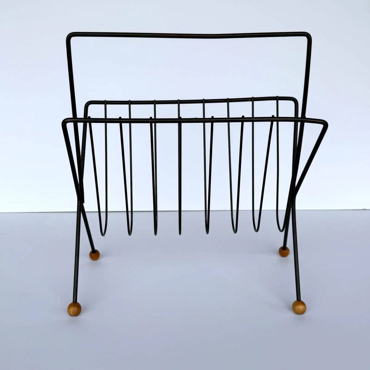 Tony Paul Magazine Rack Wrought Iron Wood Ball Feet