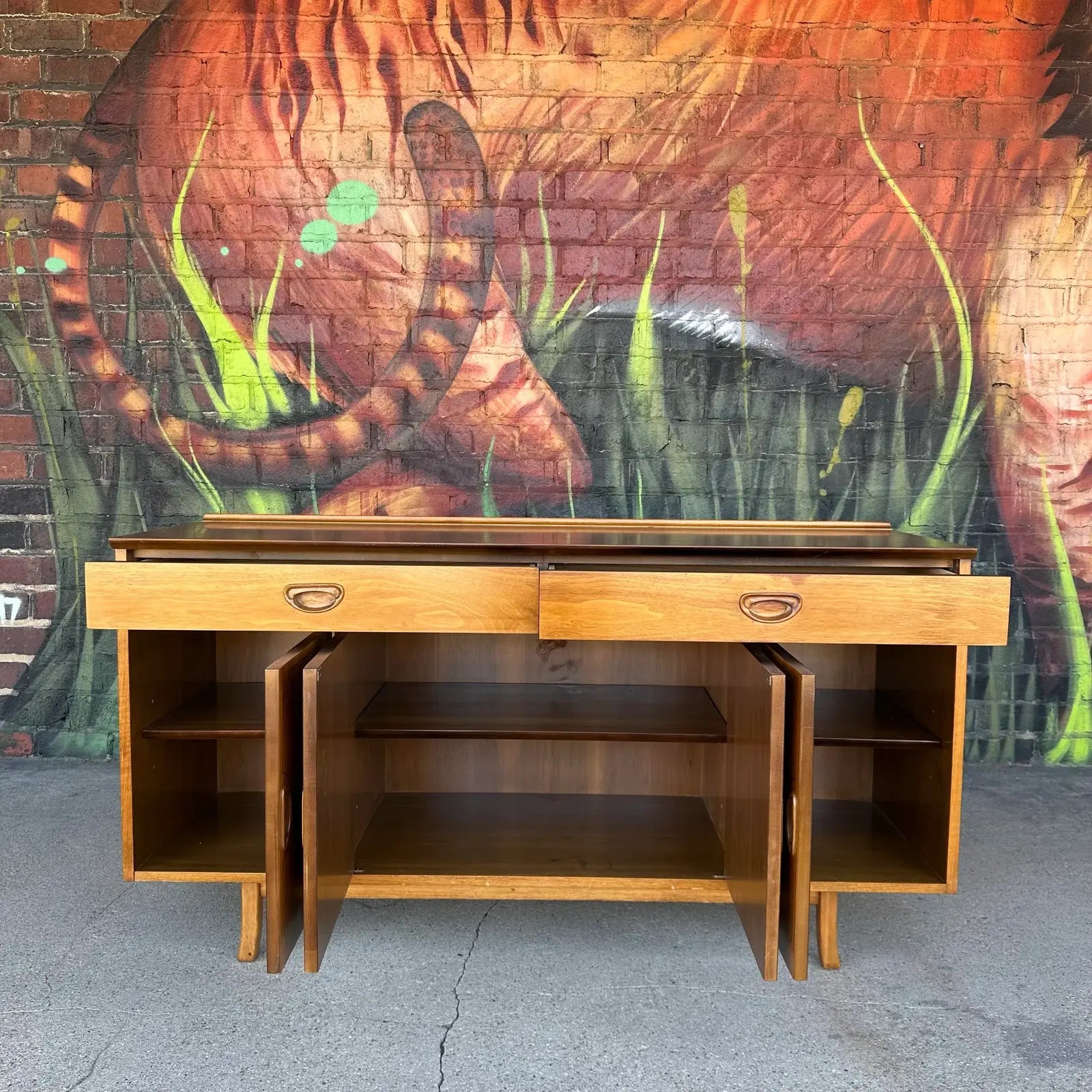 Uncommon Mid Century Modern Walnut Credenza From Sweden