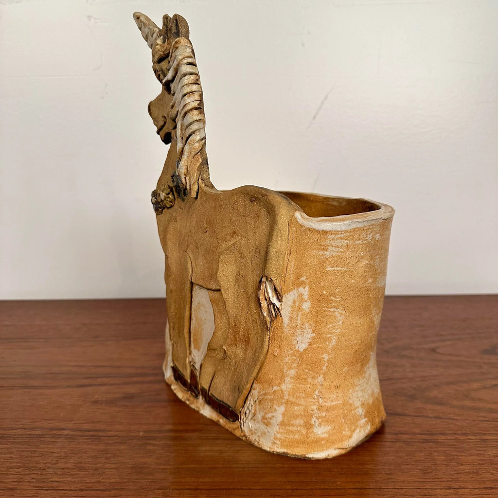 Unicorn Vessel Signed Studio Pottery